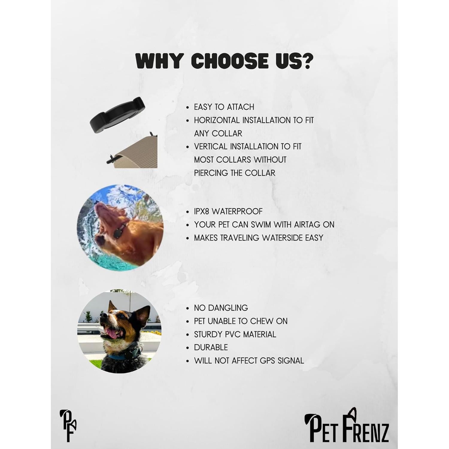 Dog Collar AirTag Holder, Extra-Durable, Lightweight, IPX8 Waterproof, Track Your Pet, Track Your Pet with No Subscription, for Dog Or Cat, AirTag Case Black, 1 Pack, Pet Frenz™