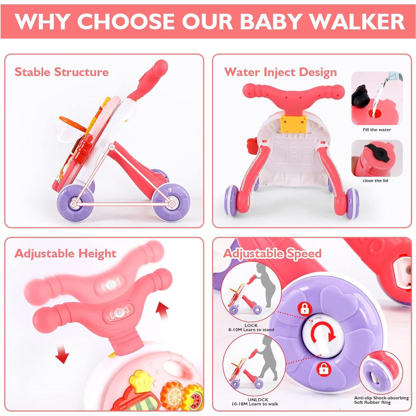 Andador 2 en 1 Eners para Bebés Rosa con Centro Musical