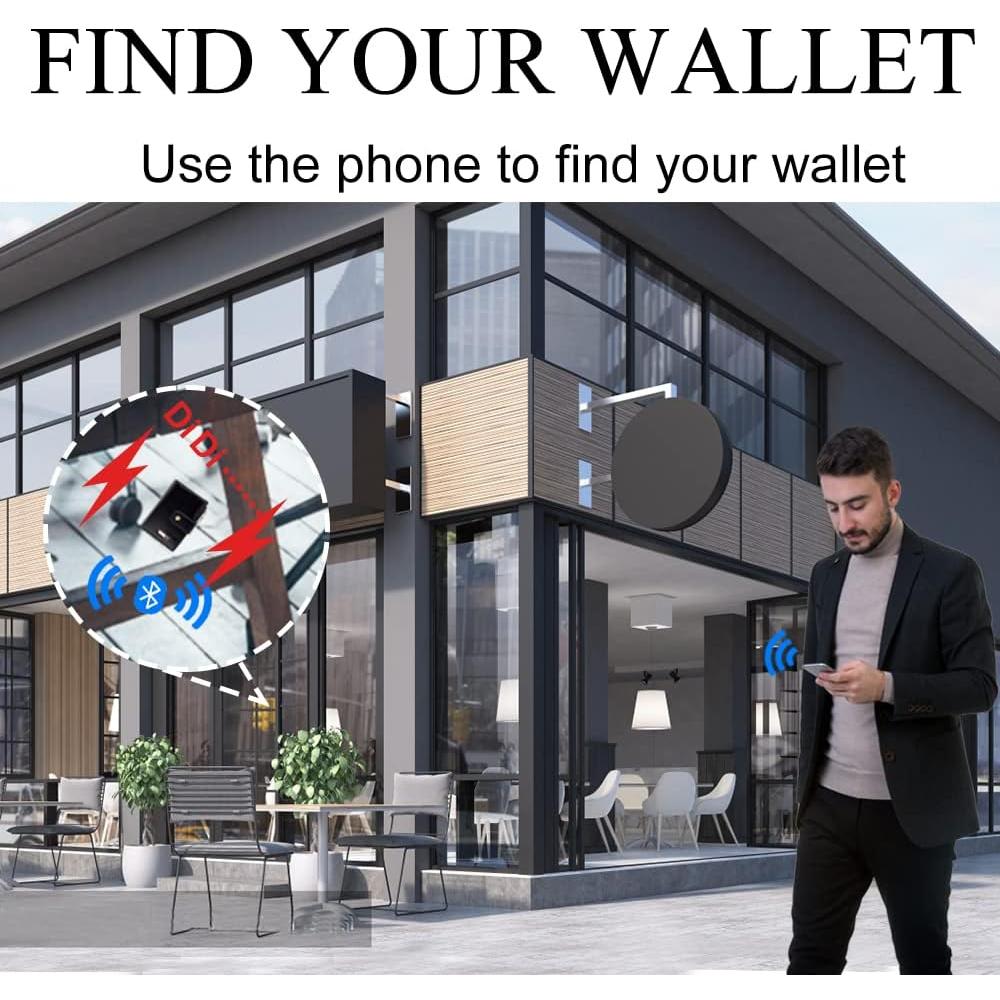 Billetera Bluetooth anti-pérdida cuero genuino negro