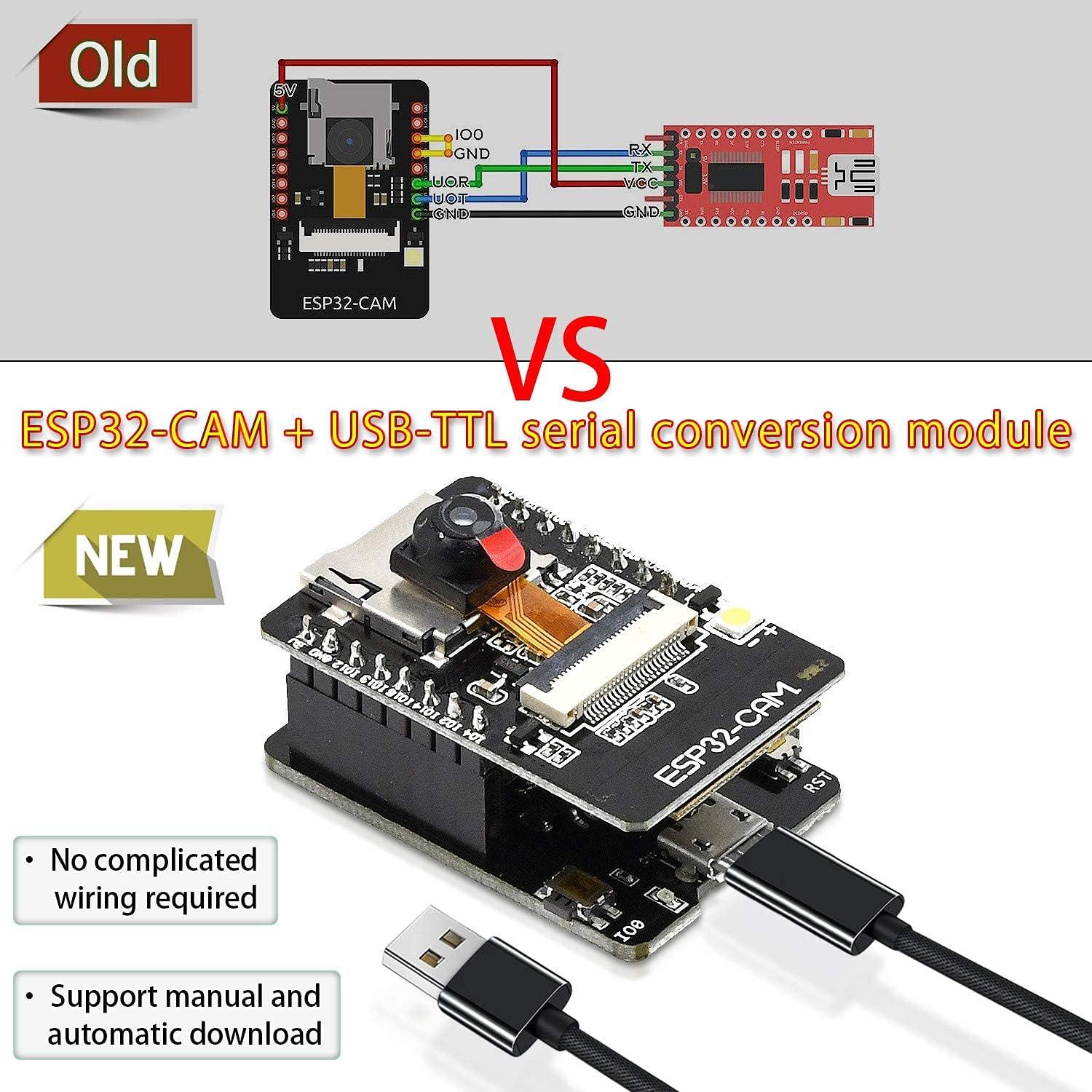 2PCS Módulo Cámara ESP32-CAM-MB Aideepen 2MP Micro USB