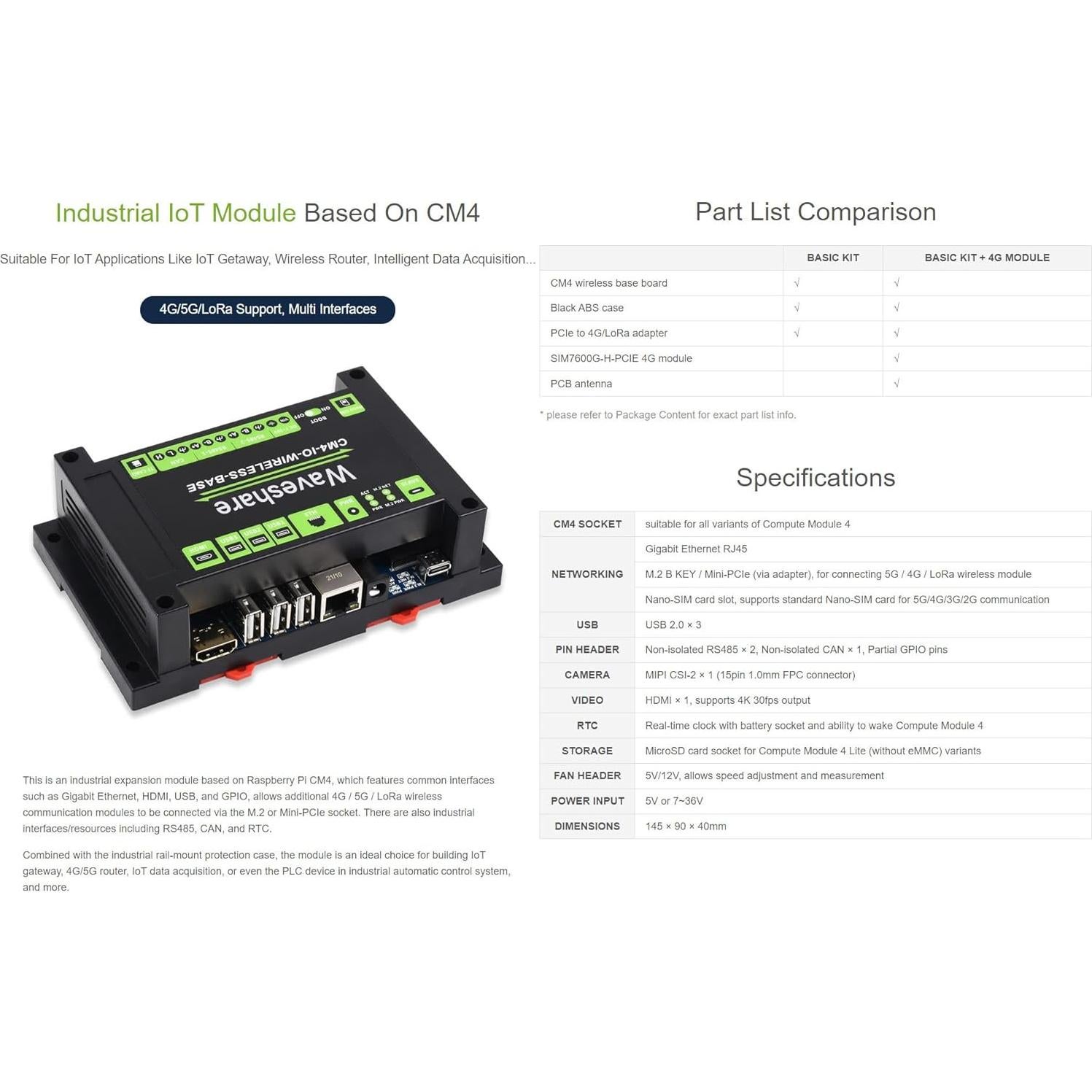 Módulo de Expansión Inalámbrico Waveshare CM4-IO para IoT
