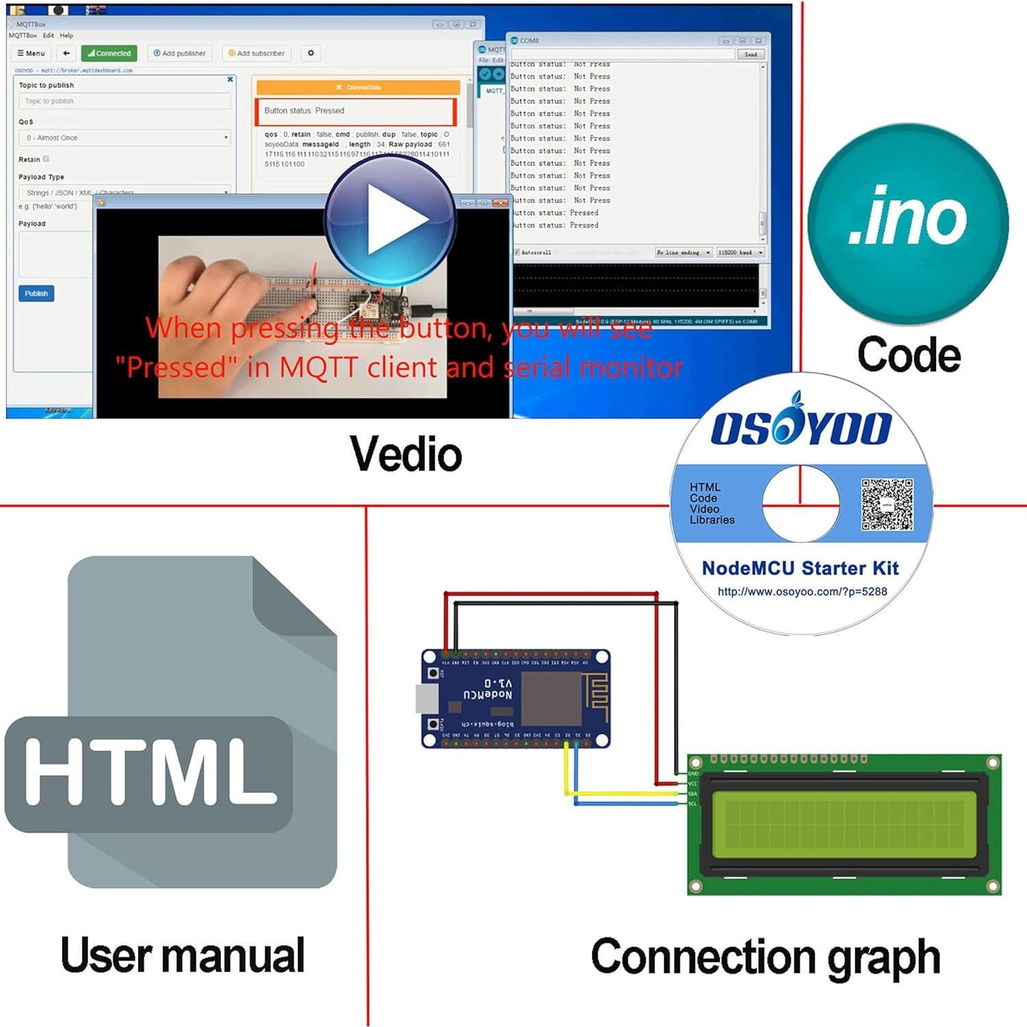 Kit de Inicio IOT OSOYOO ESP8266 NodeMCU con 22 Componentes