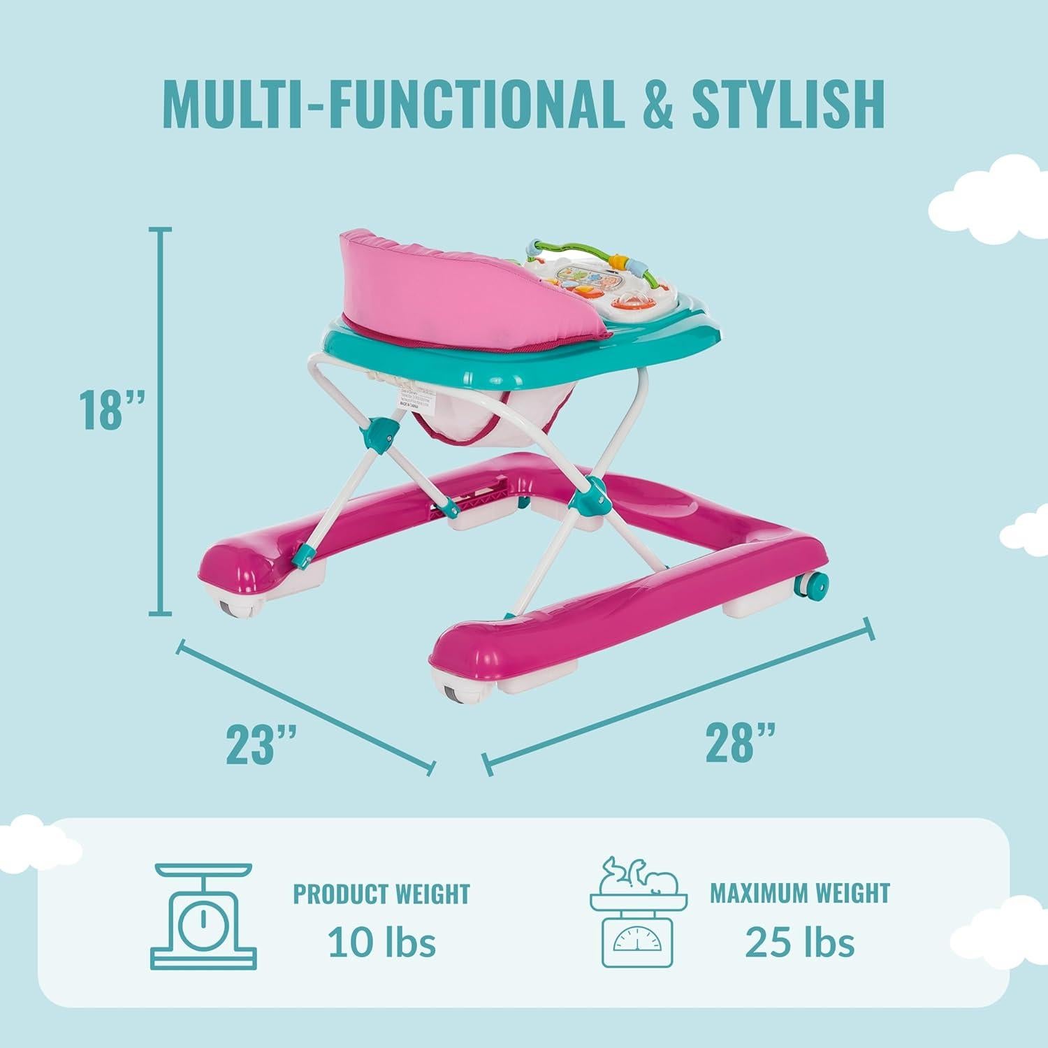 Andador 2-en-1 Dream On Me Ava Teal Pink Ajustable