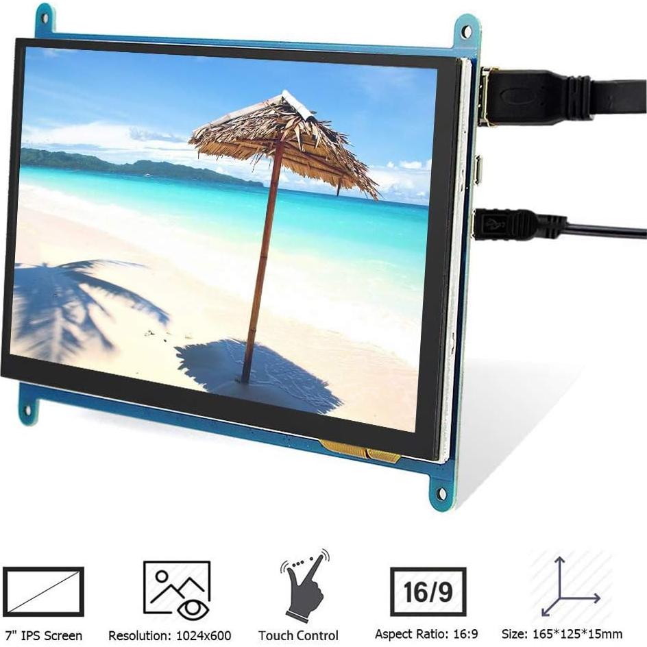 Monitor LCD TFT 7" Padarsey HDMI Táctil 1024x600 para Raspberry Pi