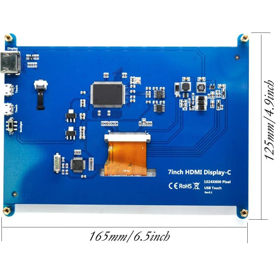 Monitor LCD TFT 7" Padarsey HDMI Táctil 1024x600 para Raspberry Pi