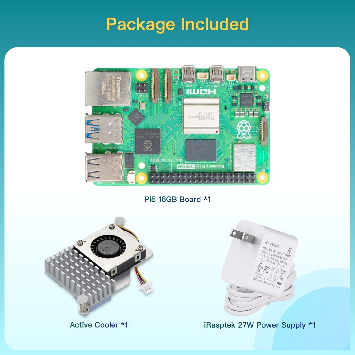 Kit Raspberry Pi 5 iRasptek 16GB RAM + Fuente 27W + Enfriador