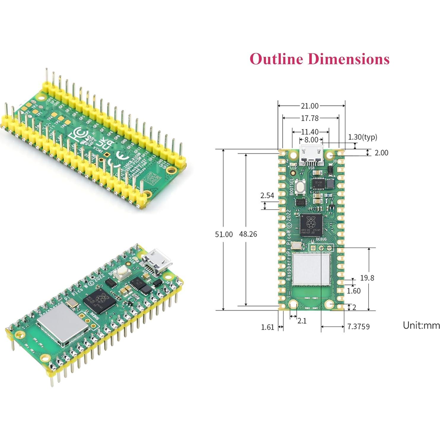Header Pre-soldado Raspberry Pi Pico W 2.4GHz WiFi Waveshare
