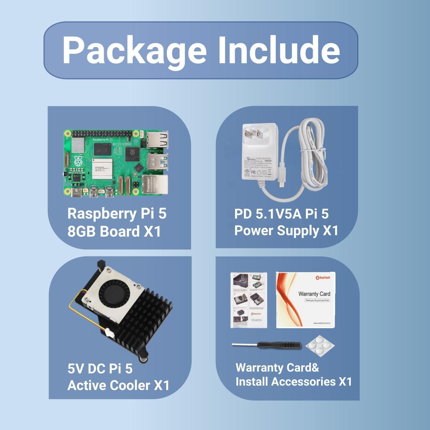Kit Vemico Raspberry Pi 5 8GB RAM con enfriador y fuente