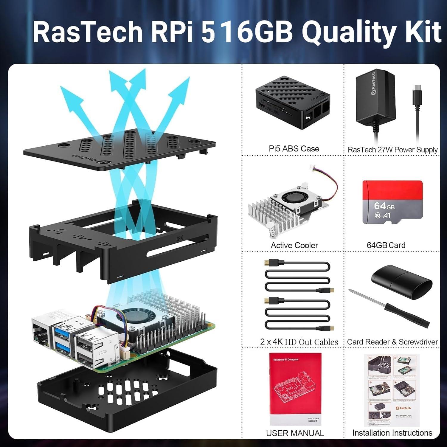 Kit Raspberry Pi 5 16GB Vemico con Enfriador y Fuente 27W