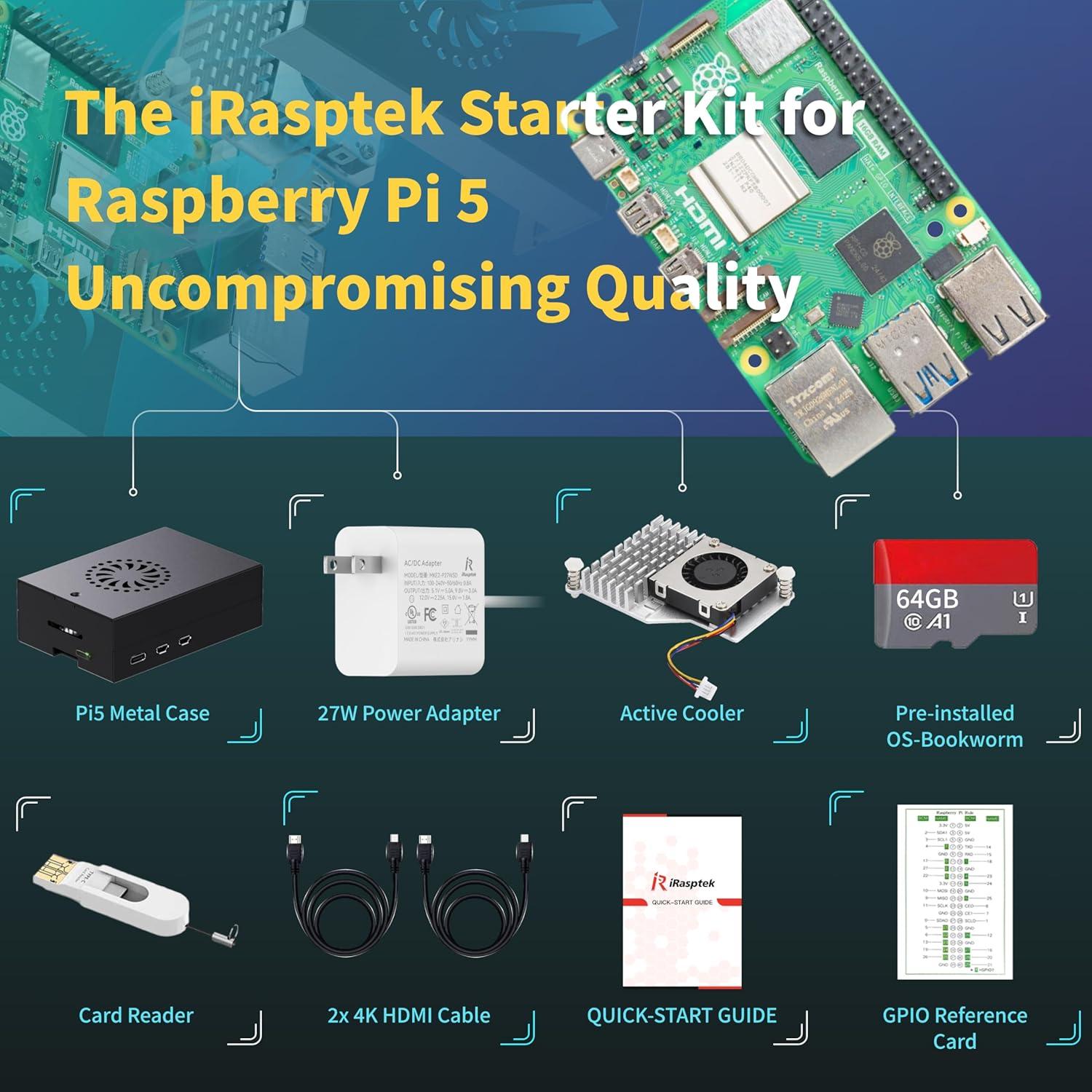 Kit de Inicio iRasptek Raspberry Pi 5 8GB 64GB OS Pre-Cargado