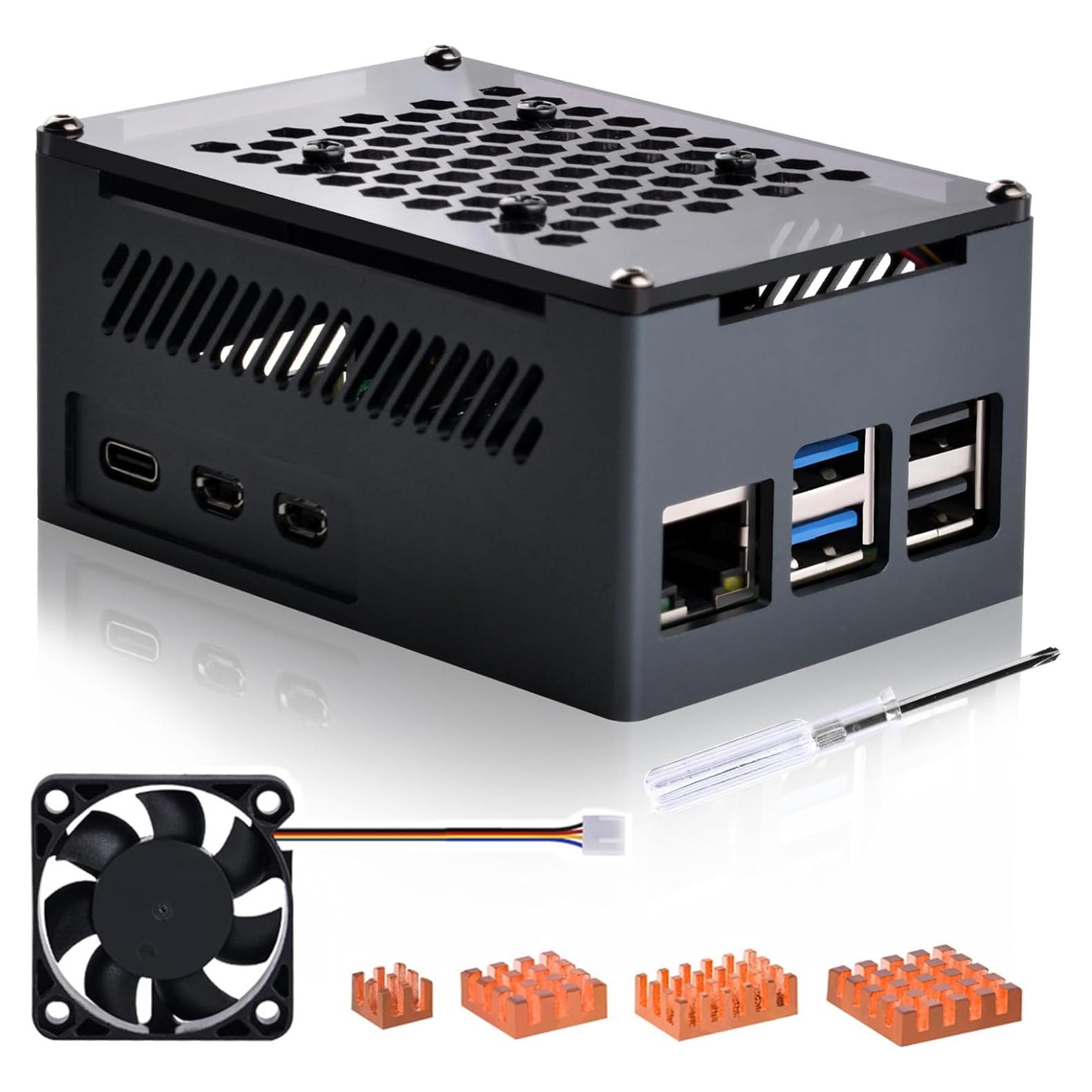 Caja de Aluminio GeeekPi para Raspberry Pi 5 con Ventilador y Disipadores