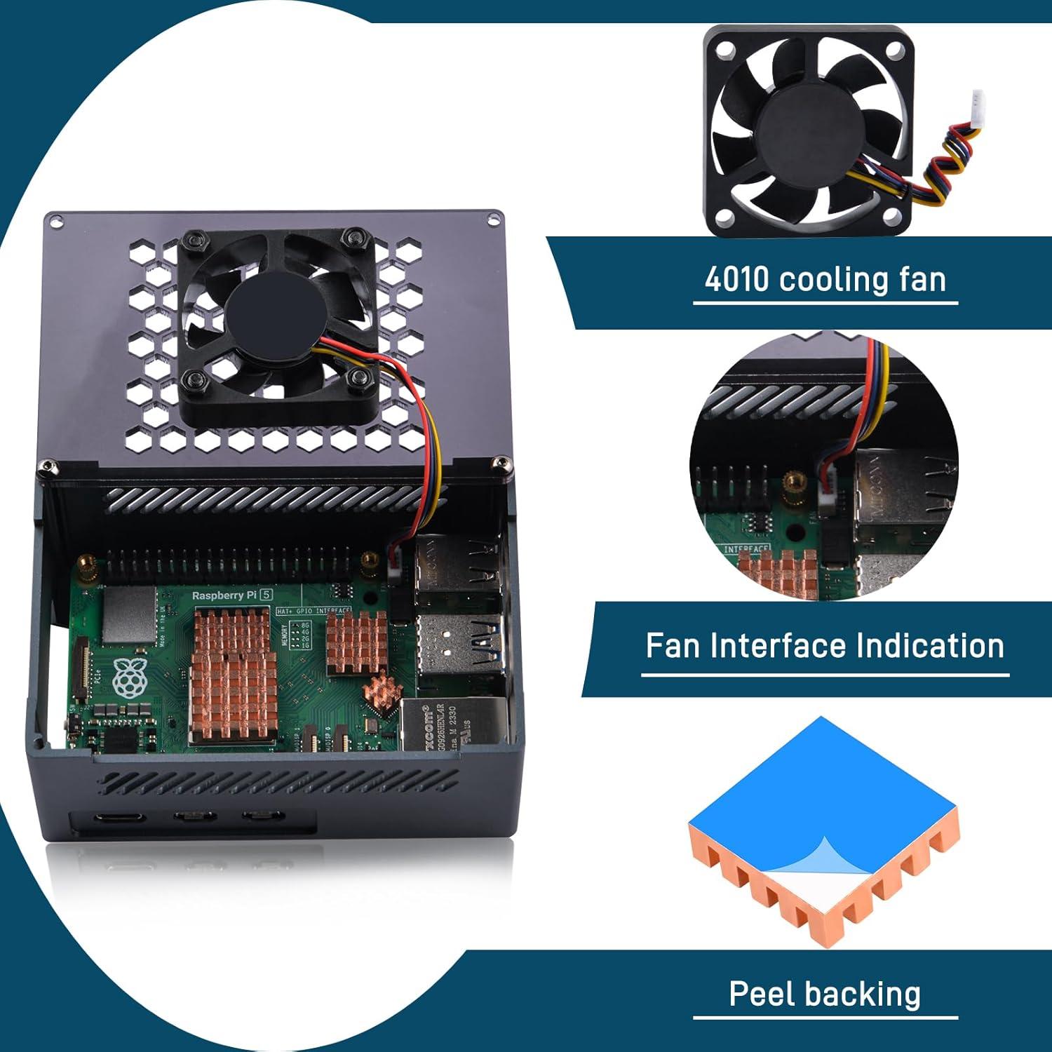 Caja de Aluminio GeeekPi para Raspberry Pi 5 con Ventilador y Disipadores