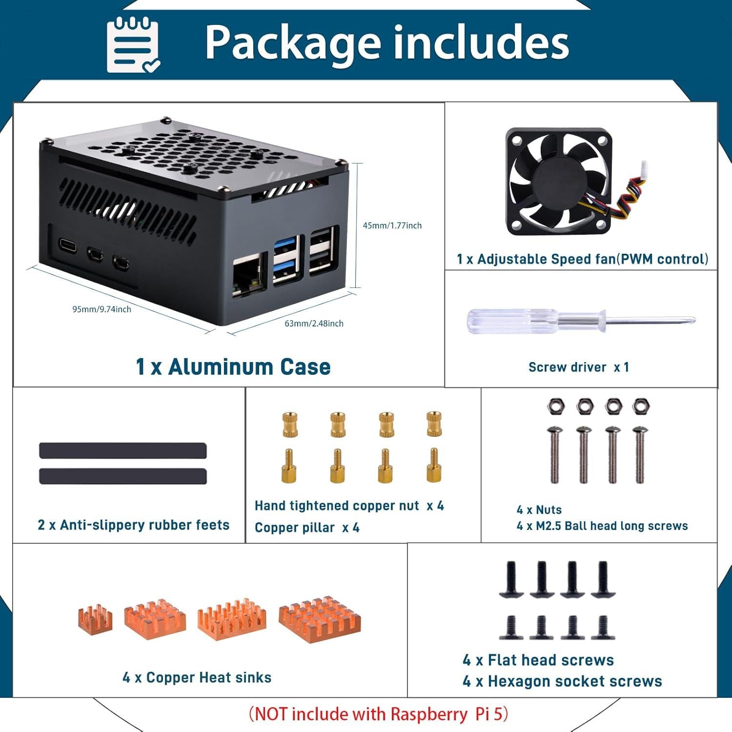 Caja de Aluminio GeeekPi para Raspberry Pi 5 con Ventilador y Disipadores
