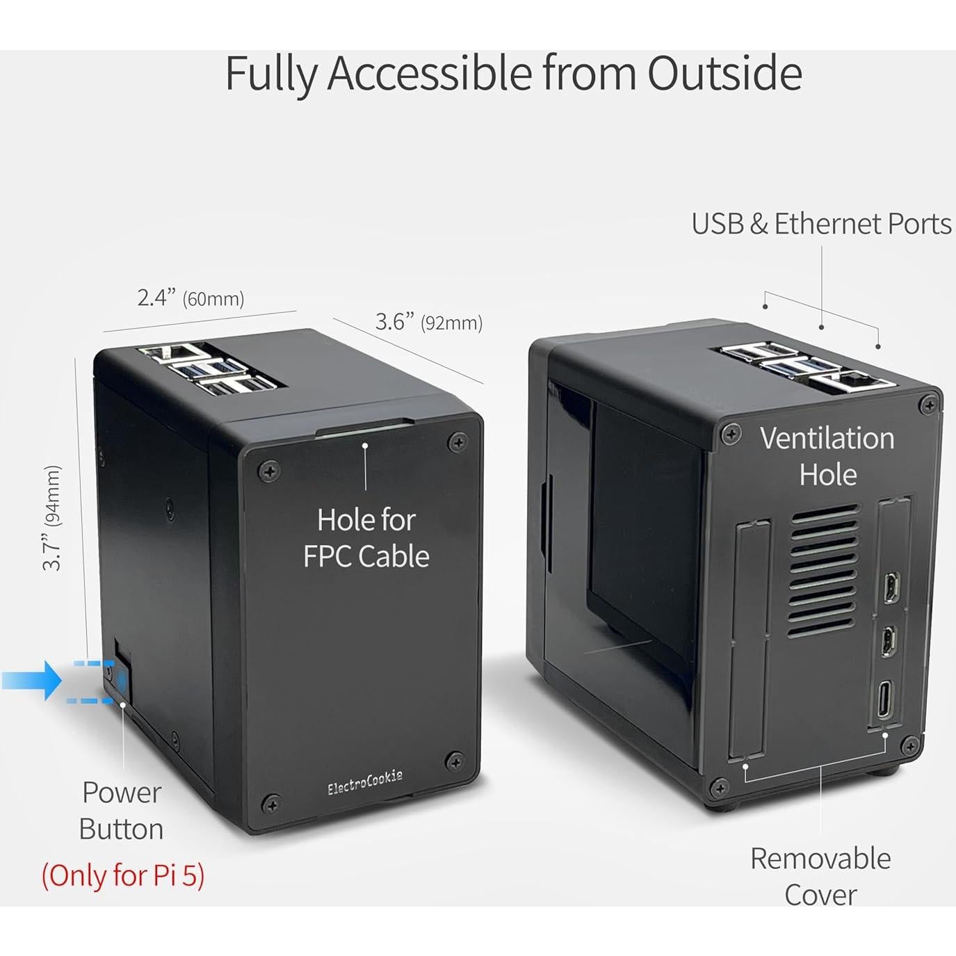 Caja Mini PC ElectroCookie para Raspberry Pi 5 con M.2 HAT