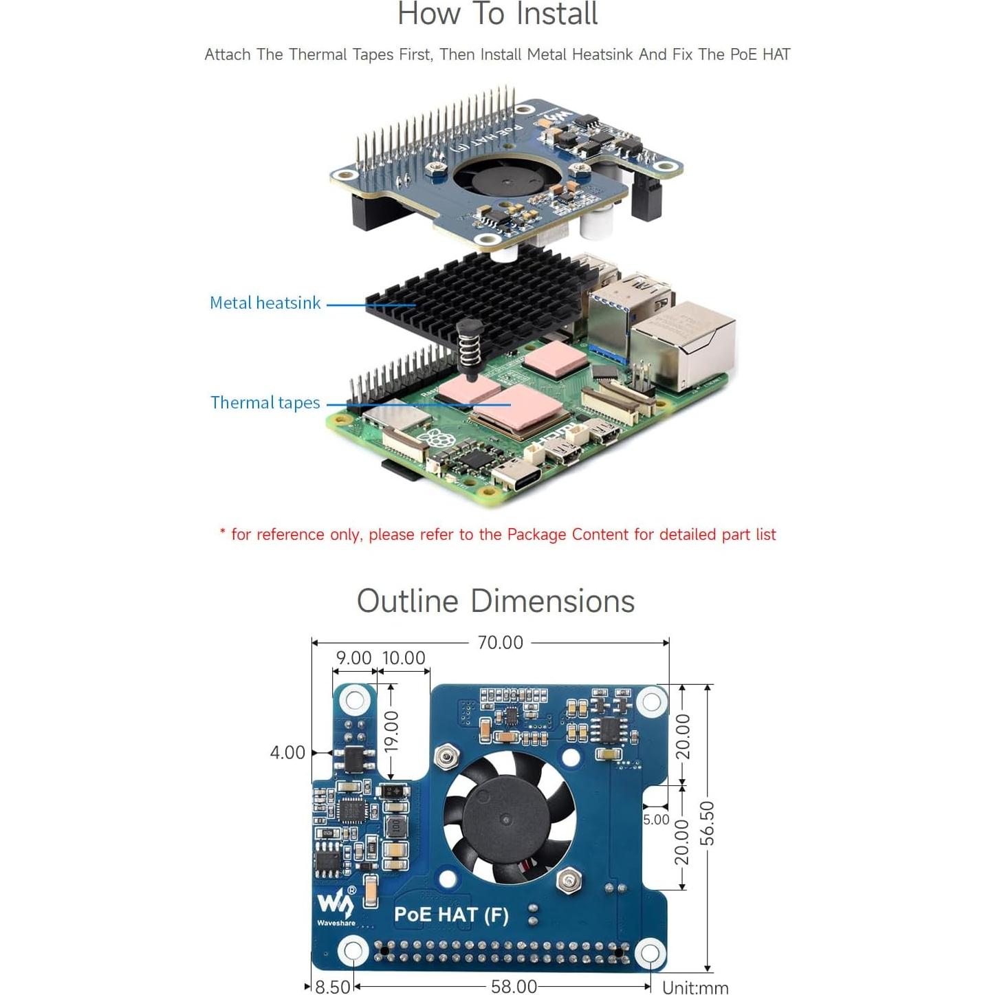 Waveshare PoE HAT para Raspberry Pi 5 con Ventilador y Disipador