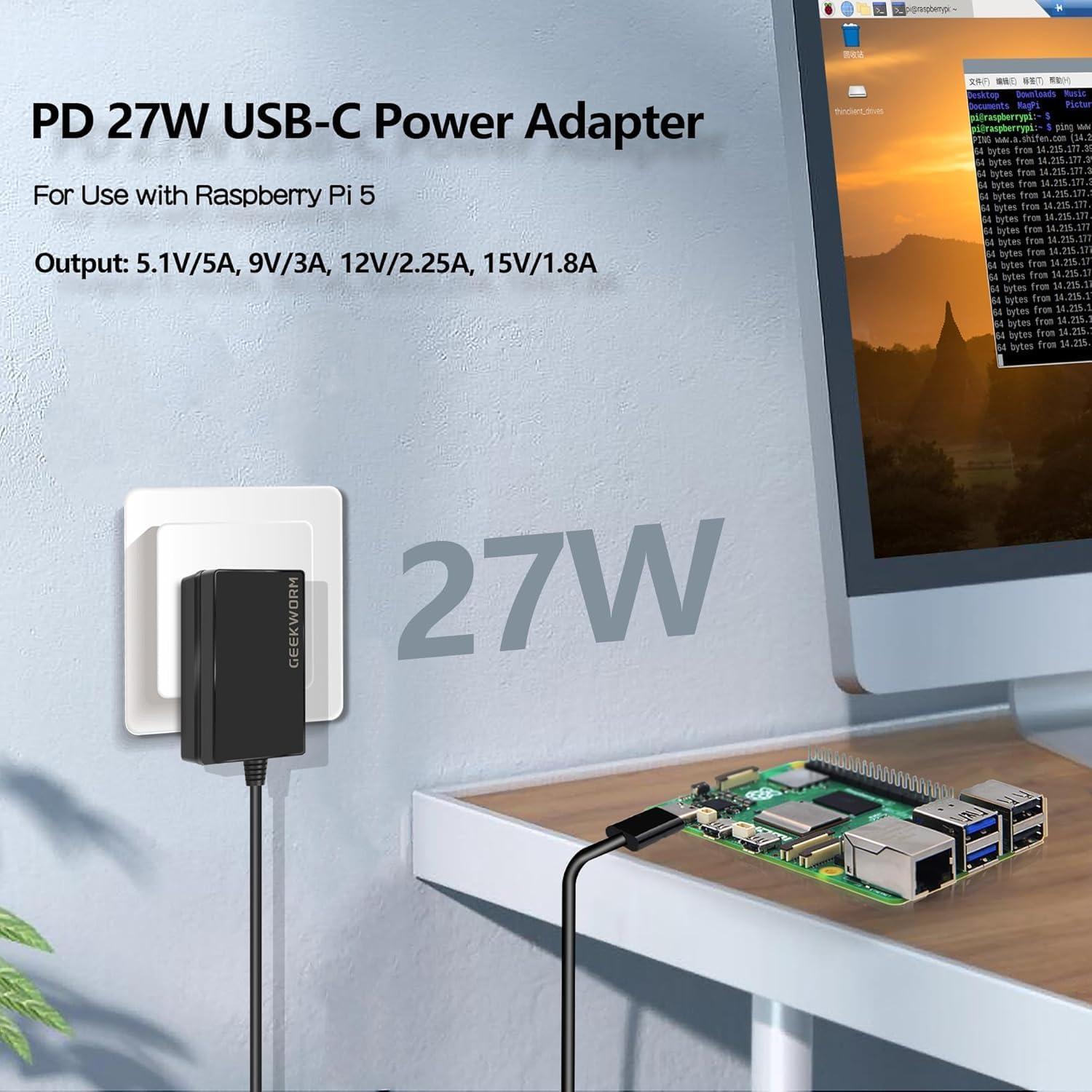 Adaptador de Alimentación 27W USB-C para Raspberry Pi 5