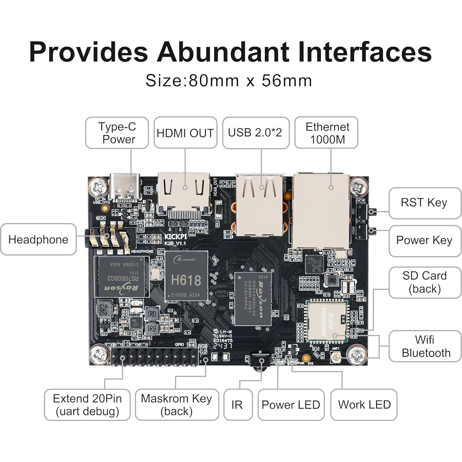 Computadora de Placa Única K2B Allwinner H618 2GB 8GB 4K