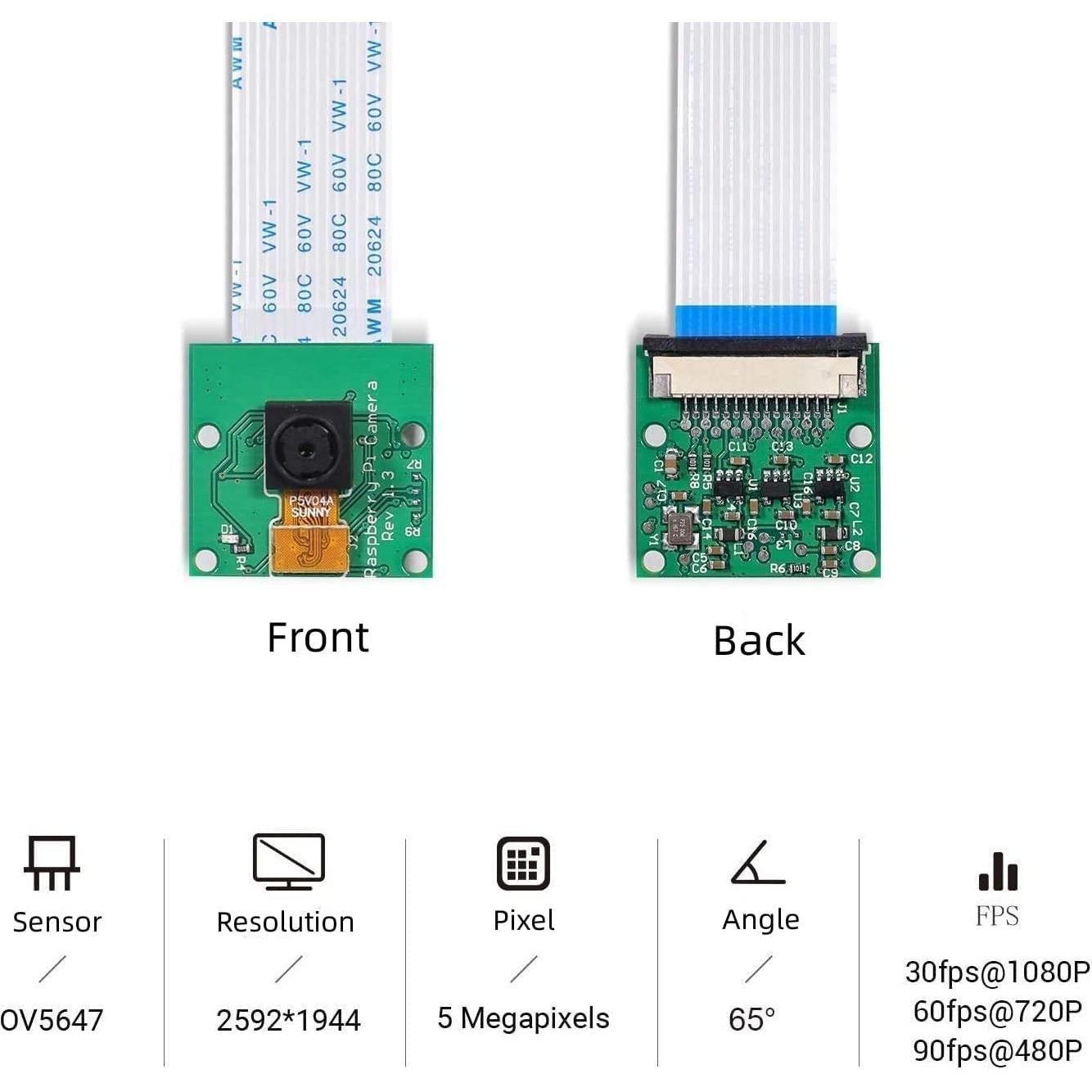 Módulo de Cámara Raspberry Pi 5MP 1080p con Soporte y Cables