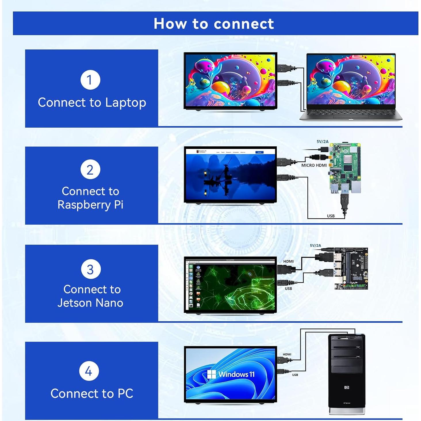Monitor LCD 7" HAMTYSAN HDMI 800x480 para Raspberry Pi