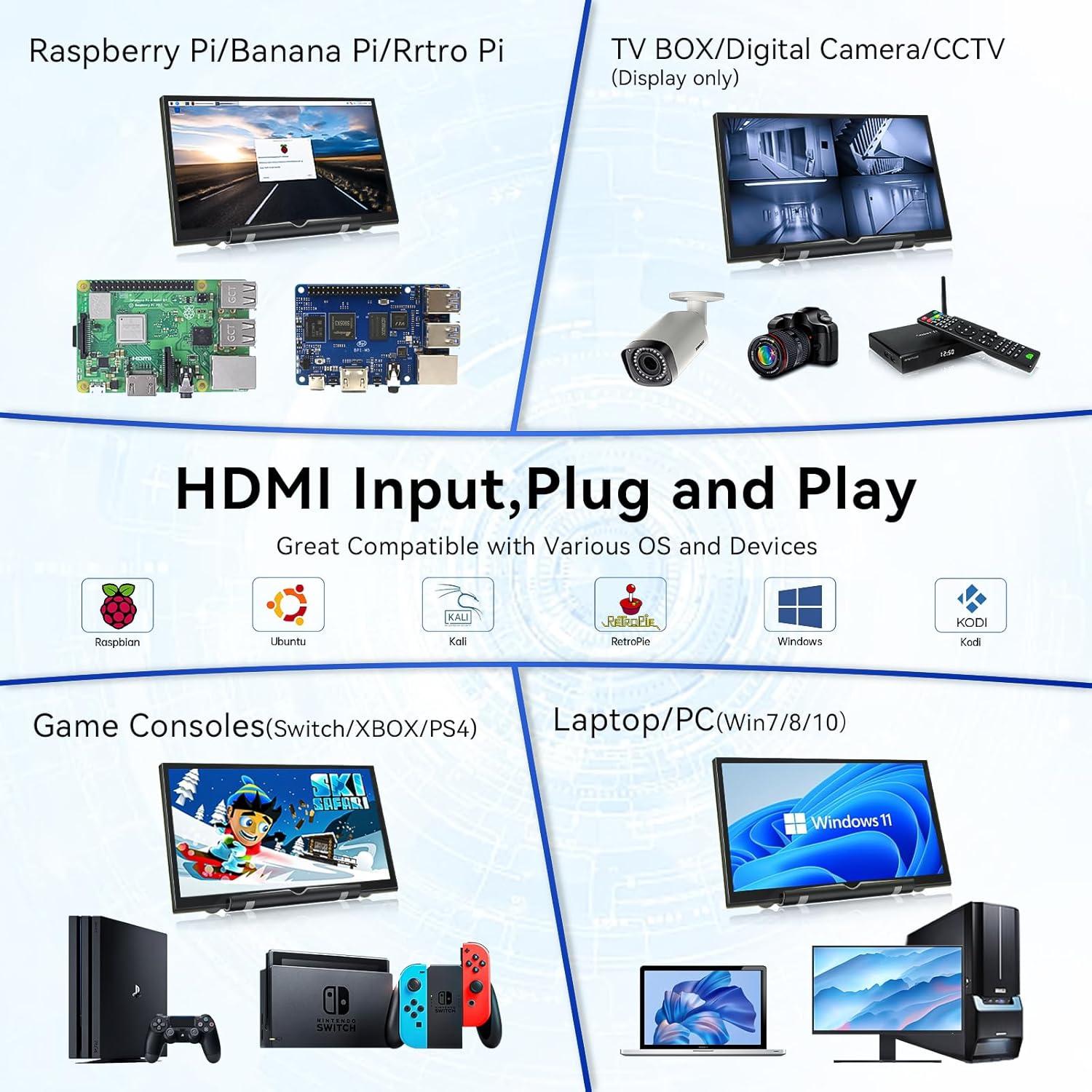 Monitor LCD 7" HAMTYSAN HDMI 800x480 para Raspberry Pi