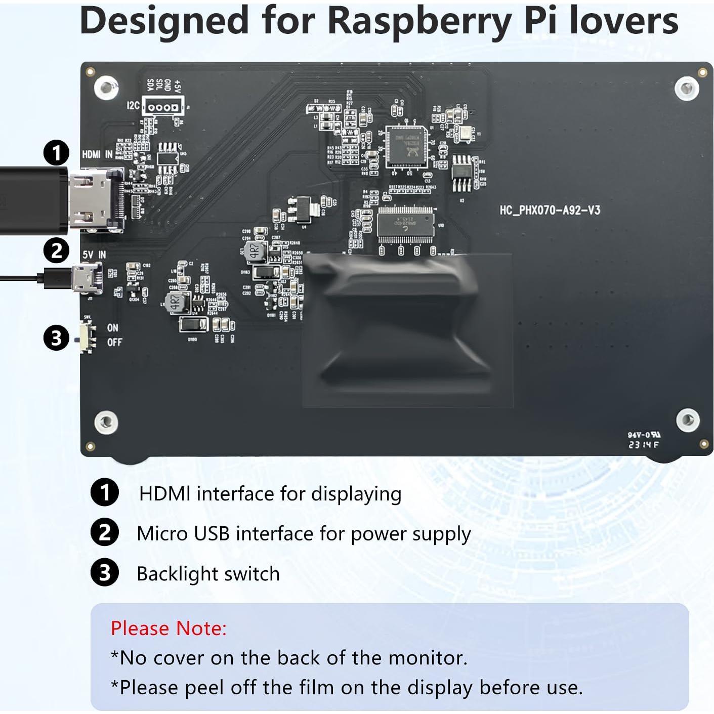 Monitor LCD 7" HAMTYSAN HDMI 800x480 para Raspberry Pi