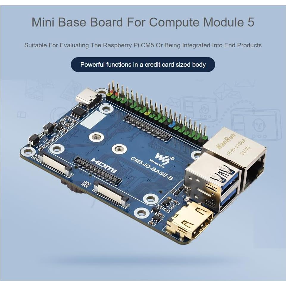 Mini Base Board Waveshare para Raspberry Pi CM5 - Compacta