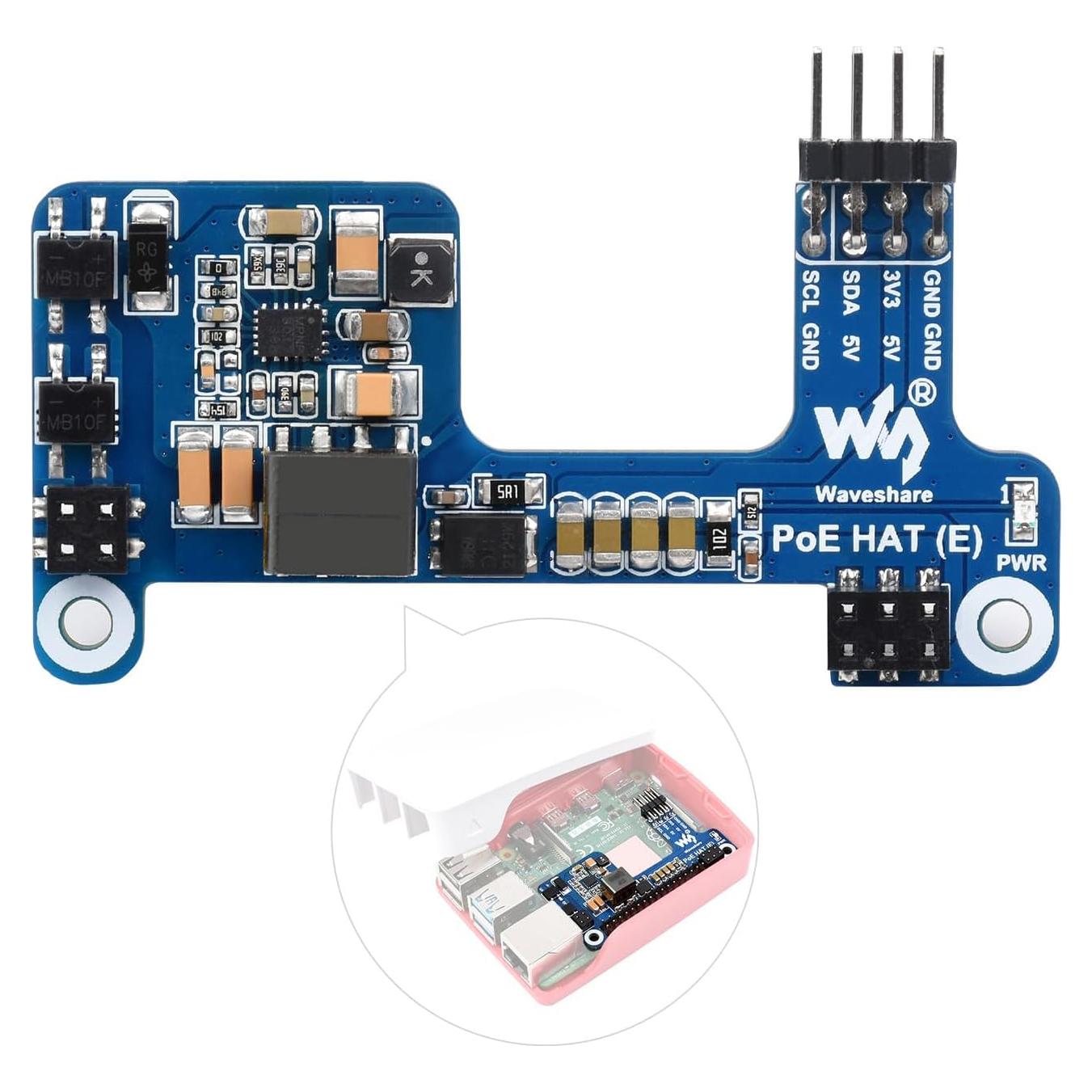 Waveshare PoE HAT (E) para Raspberry Pi 3B+/4B 802.3af
