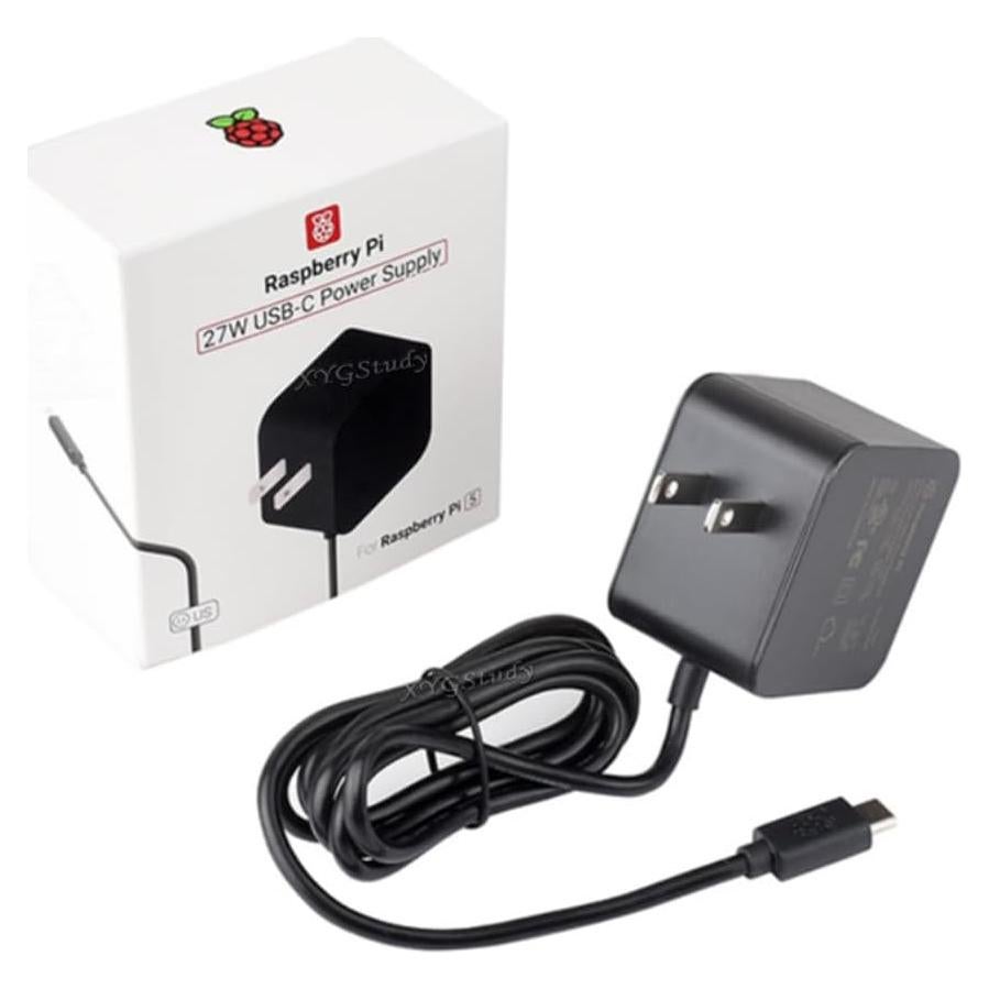 Official 27W USB-C Power Supply for Raspberry Pi 5, 5.1V/5A, 9V/3A, 12V/2.25A, 15V/1.8A, Black US