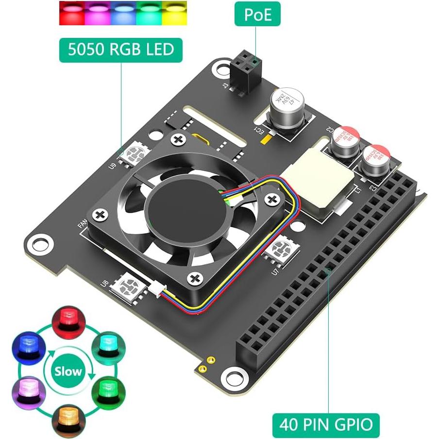 PoE HAT Mustpoint para Raspberry Pi 5 con ventilador 5V 5A