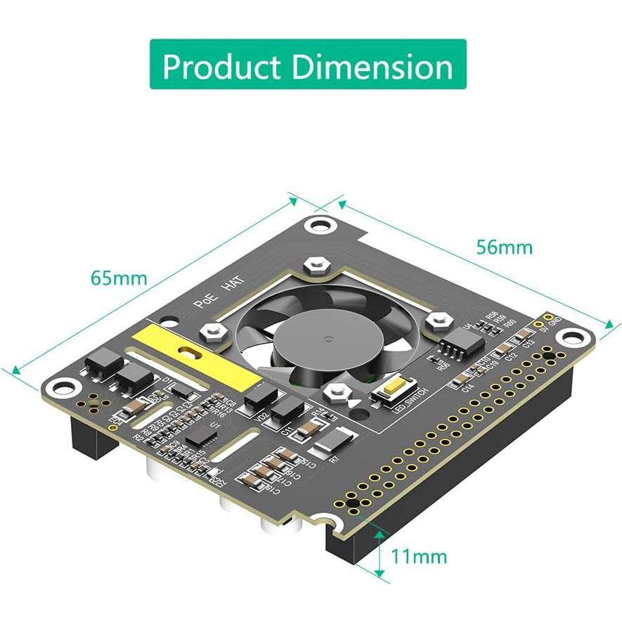 PoE HAT Mustpoint para Raspberry Pi 5 con ventilador 5V 5A