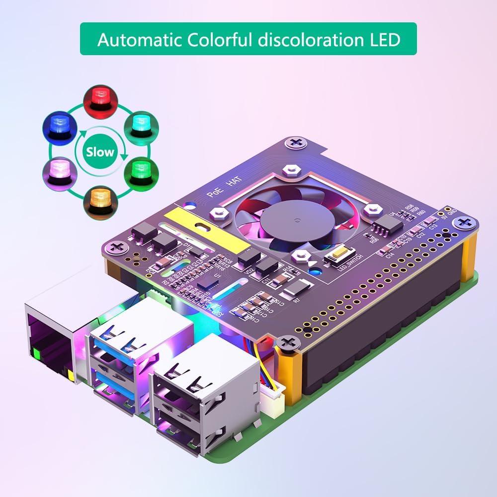 PoE HAT Mustpoint para Raspberry Pi 5 con ventilador 5V 5A