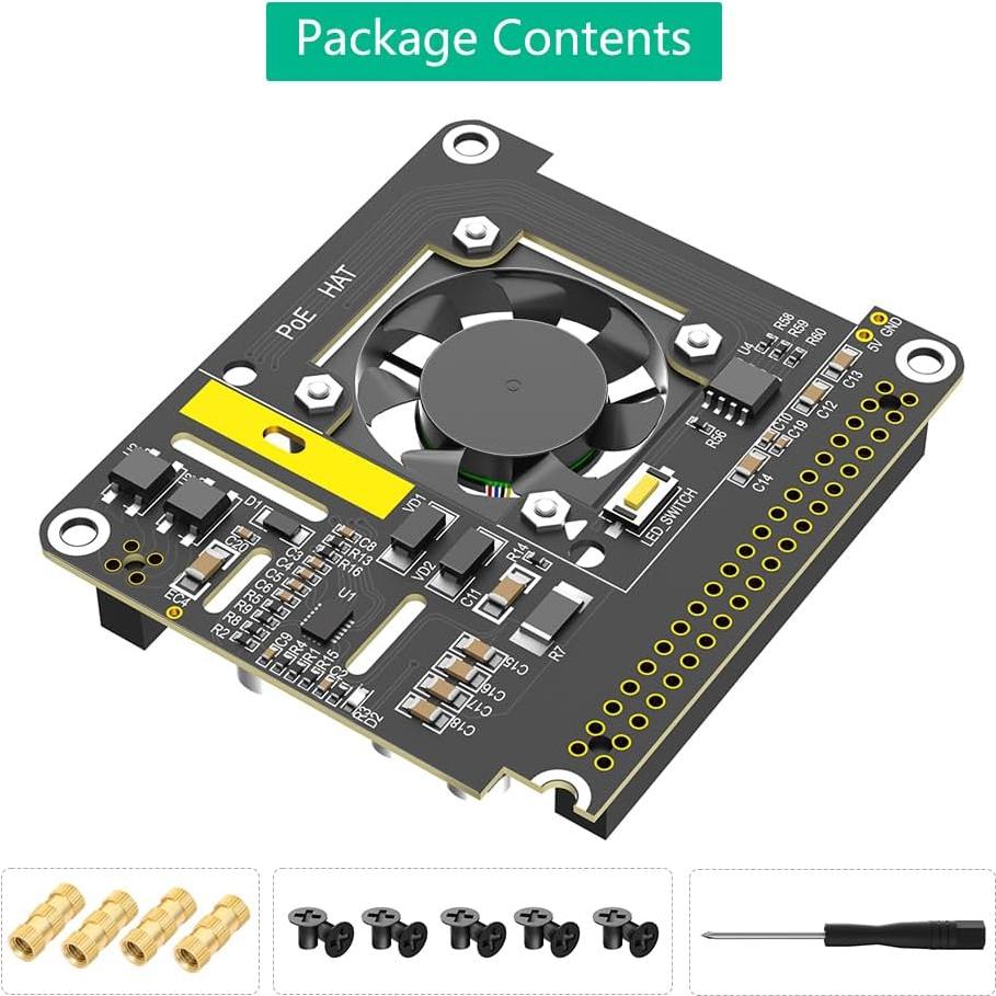 PoE HAT Mustpoint para Raspberry Pi 5 con ventilador 5V 5A
