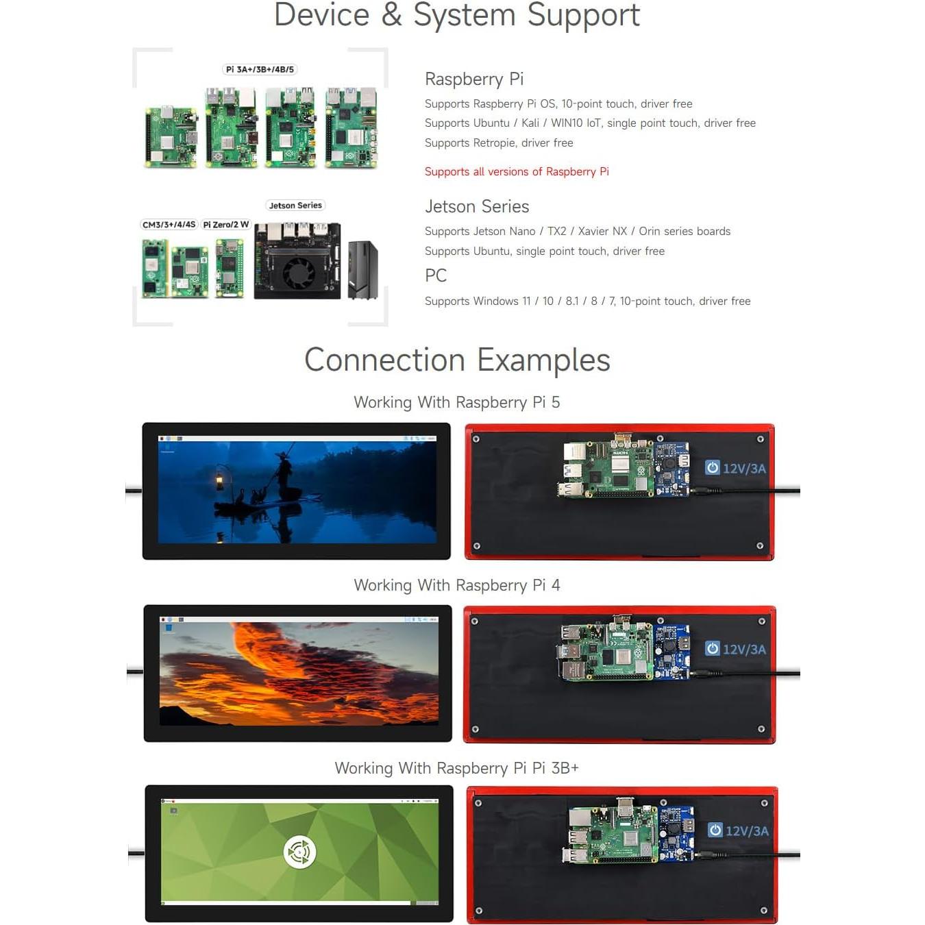 Pantalla LCD Táctil 12.3" Waveshare 1920x720 HDMI