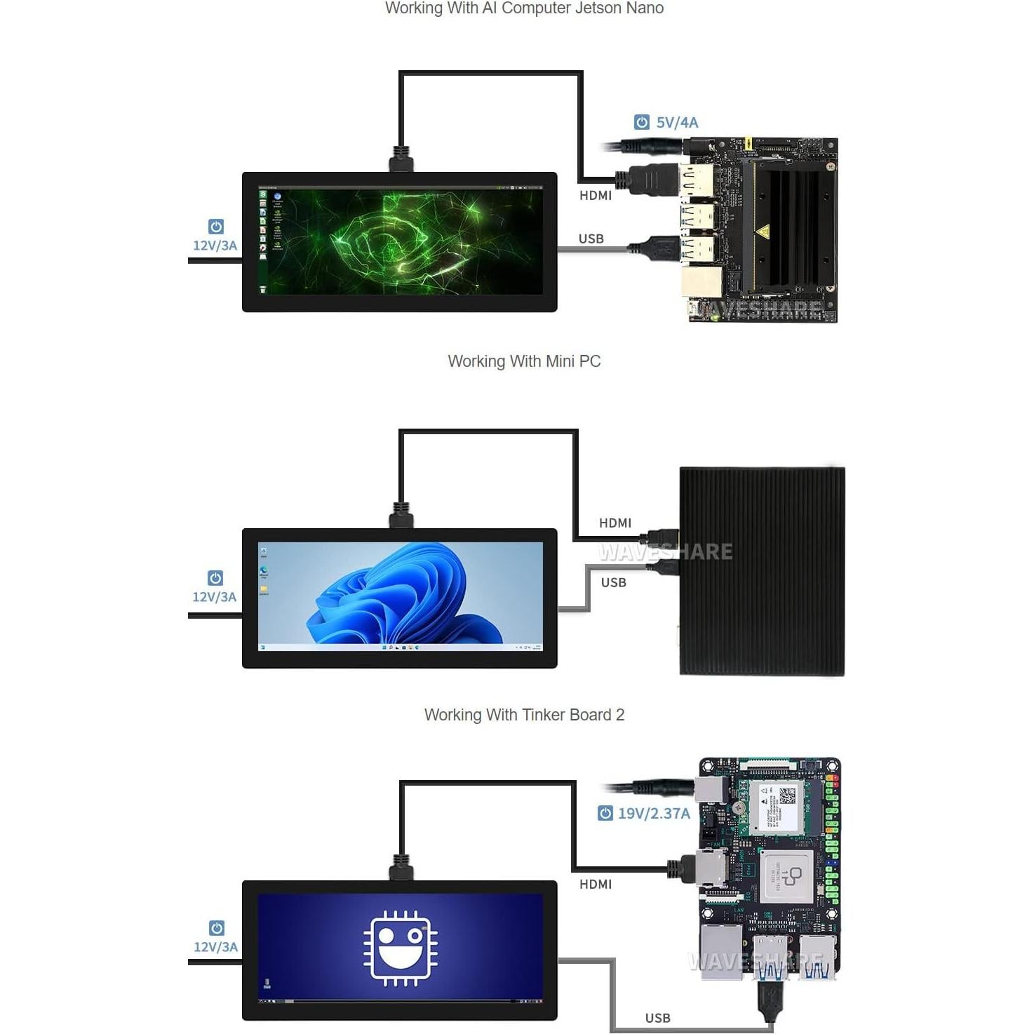 Pantalla LCD Táctil 12.3" Waveshare 1920x720 HDMI