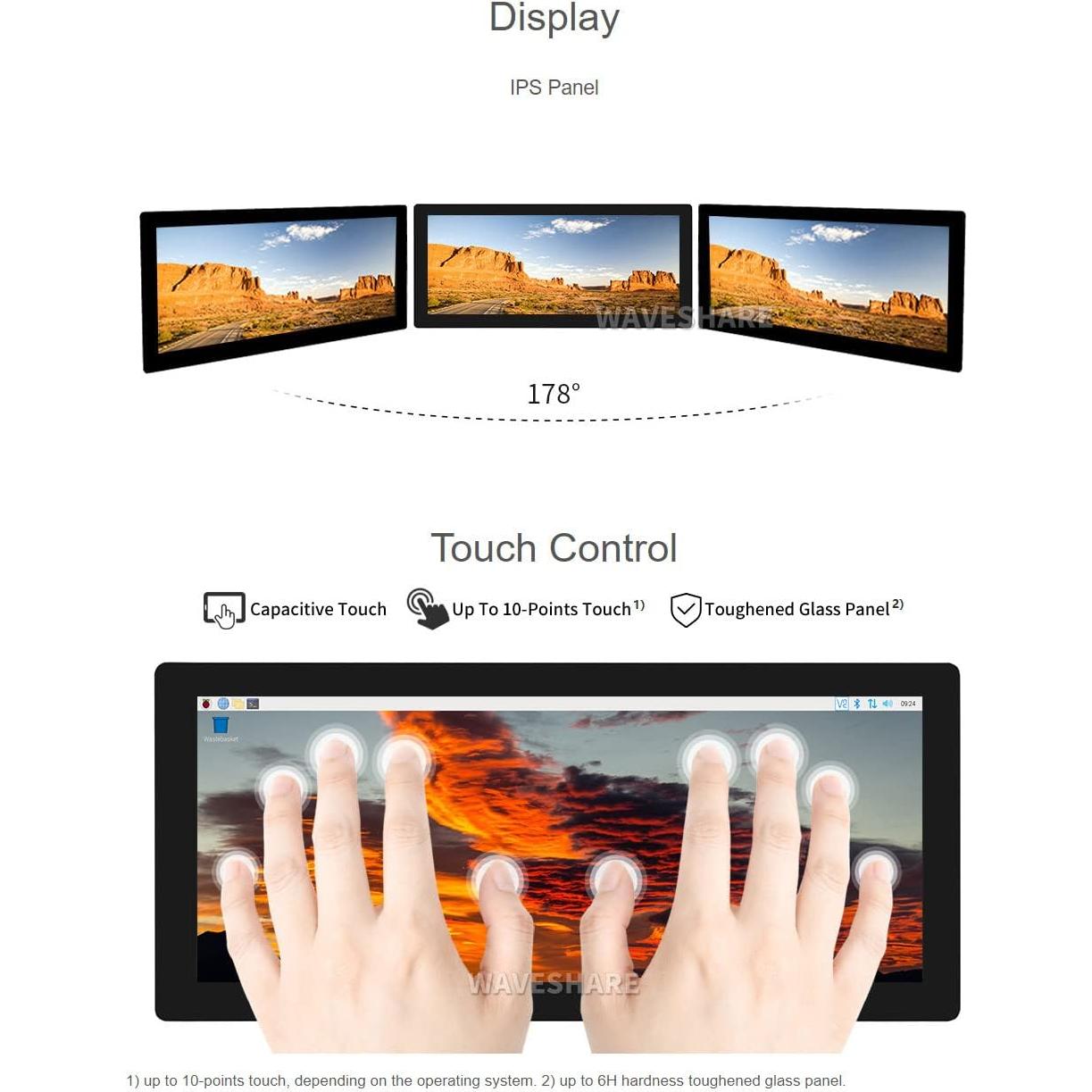 Pantalla LCD Táctil 12.3" Waveshare 1920x720 HDMI