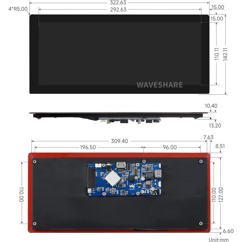 Pantalla LCD Táctil 12.3" Waveshare 1920x720 HDMI
