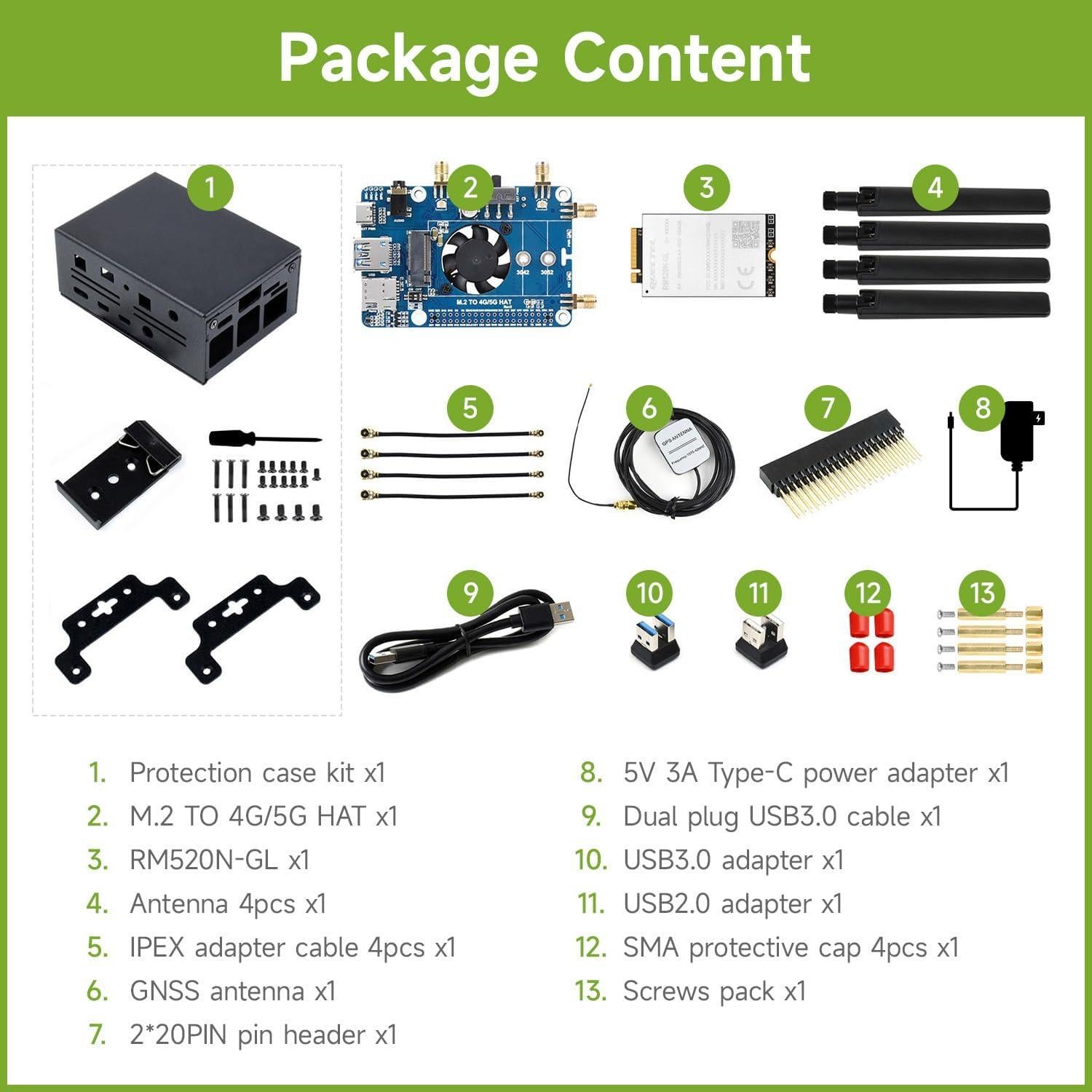 Waveshare RM520N-GL 5G HAT con caja y antenas LTE-A