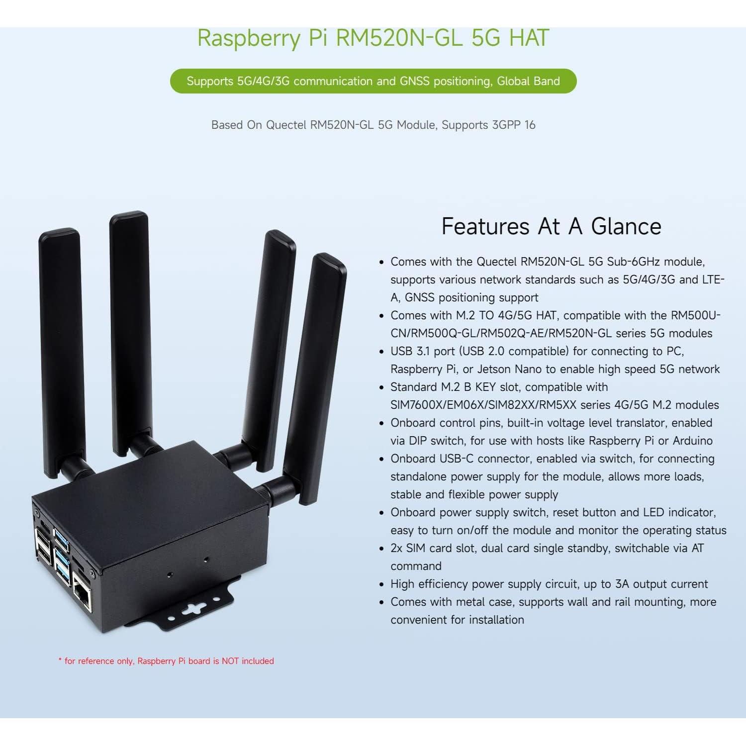 Waveshare RM520N-GL 5G HAT con caja y antenas LTE-A