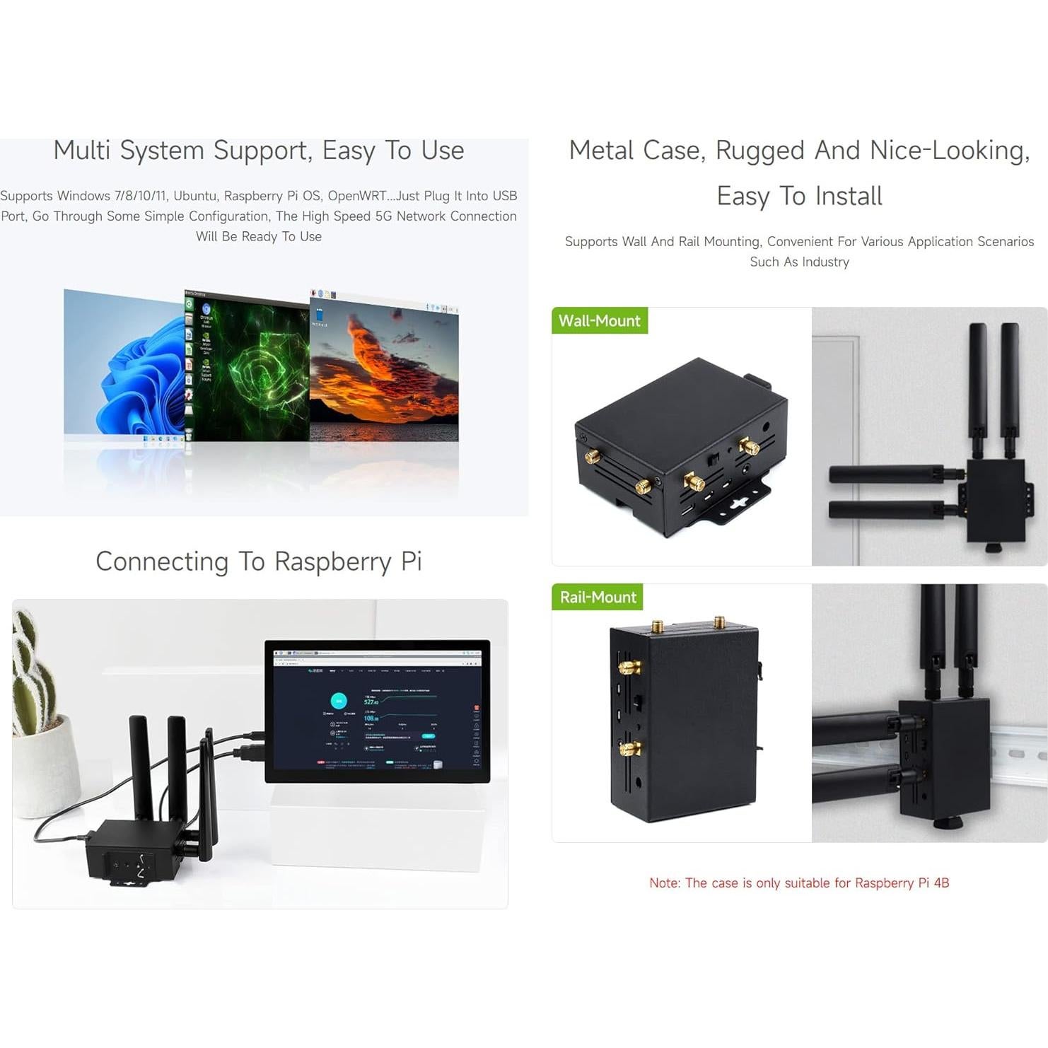 Waveshare RM520N-GL 5G HAT con caja y antenas LTE-A