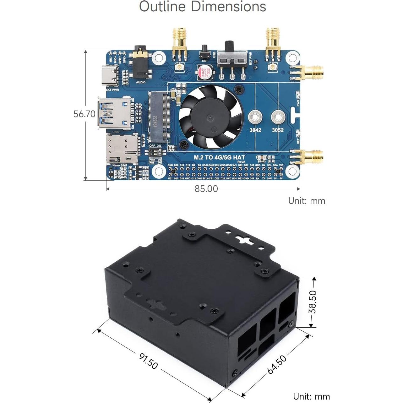 Waveshare RM520N-GL 5G HAT con caja y antenas LTE-A