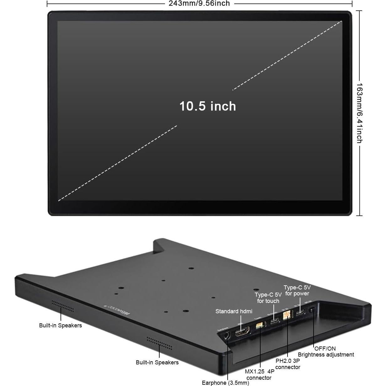 Monitor Táctil 10.5" Wisecoco 2K 2560x1600 HDMI RPi