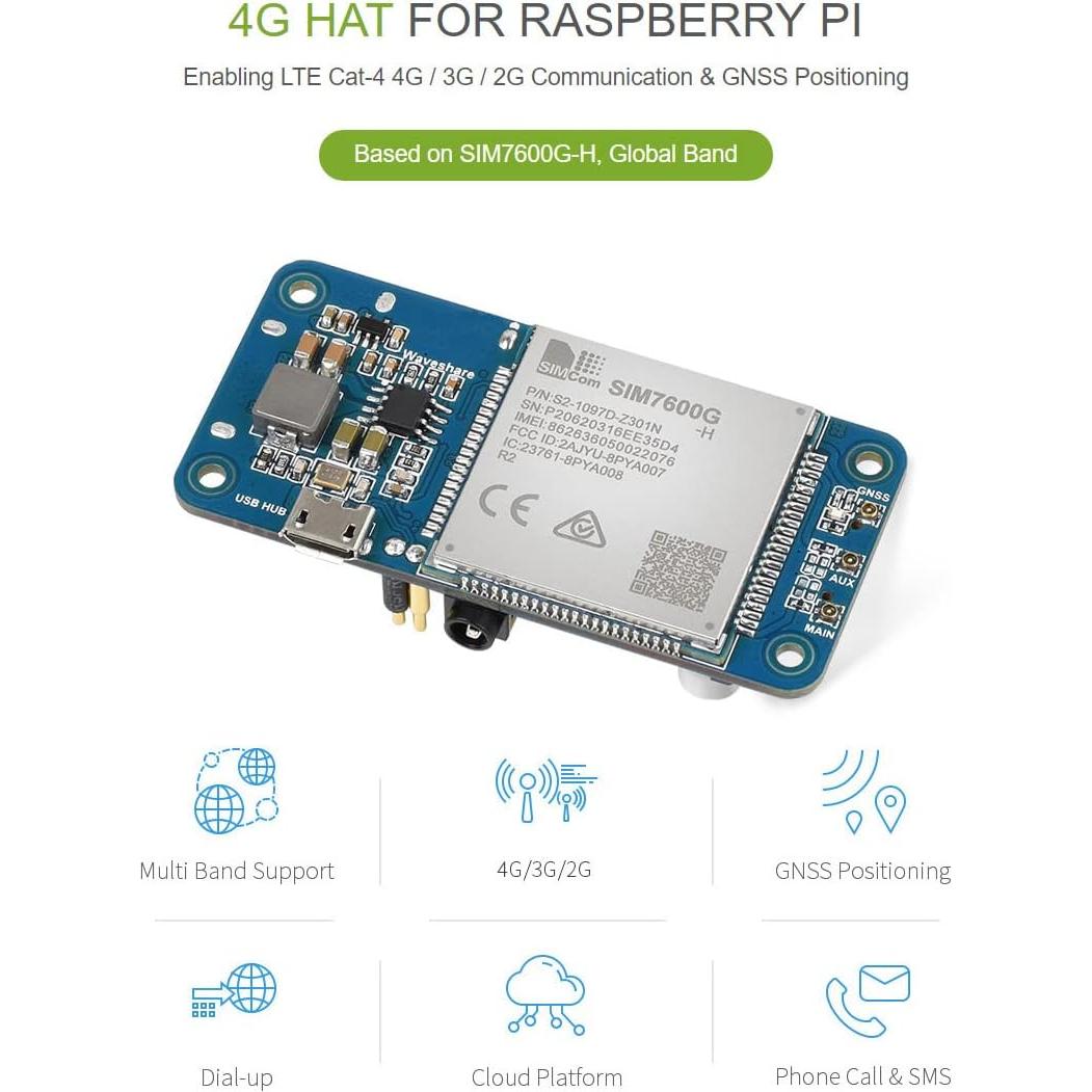 Módulo 4G Waveshare SIM7600G-H HAT para Raspberry Pi