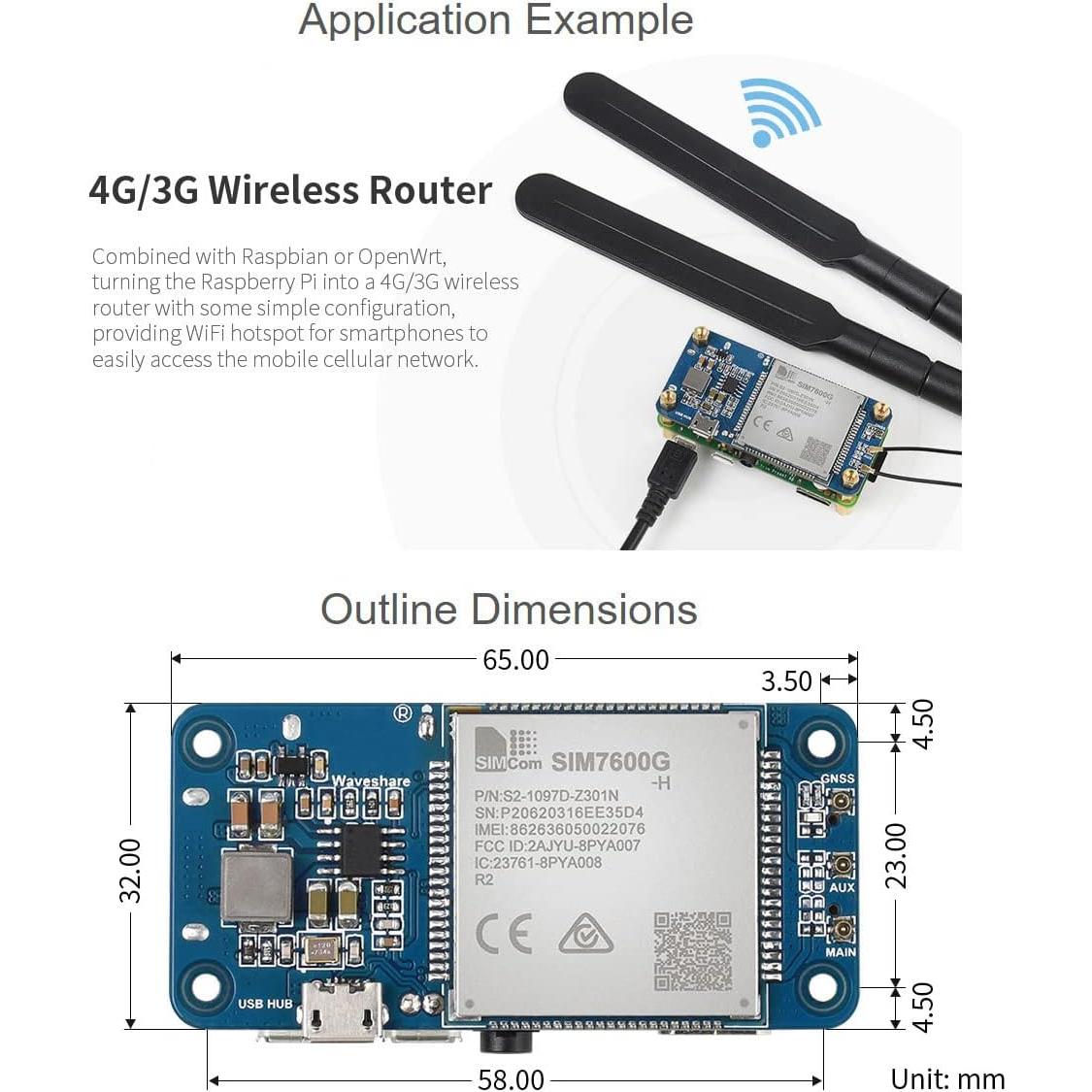 Módulo 4G Waveshare SIM7600G-H HAT para Raspberry Pi