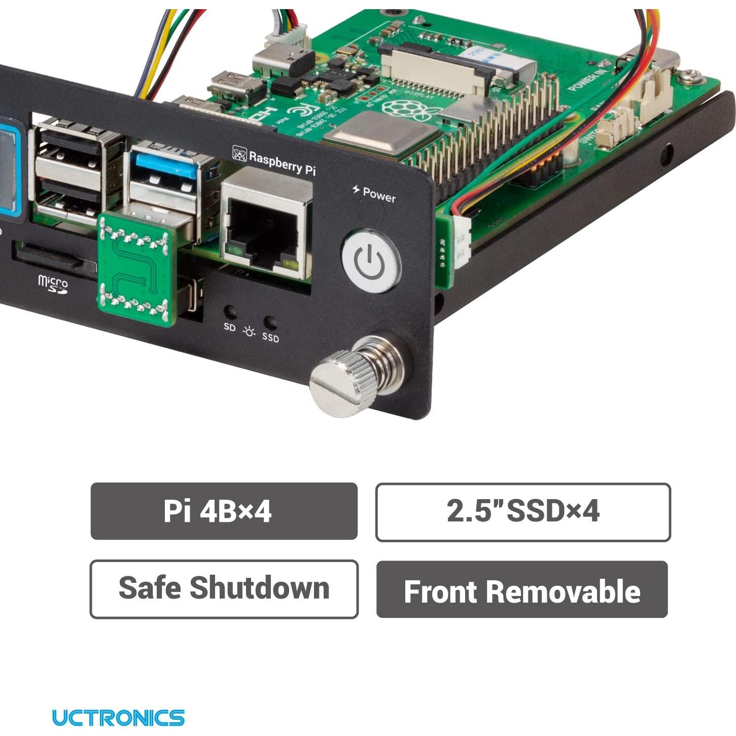 UCTRONICS Rack Pro para Raspberry Pi 4B, 4 SSD, Pantalla LCD