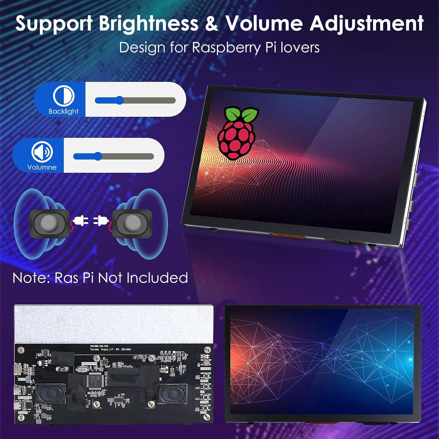 Monitor Táctil 9" HMTECH HDMI 1024x600 para Raspberry Pi