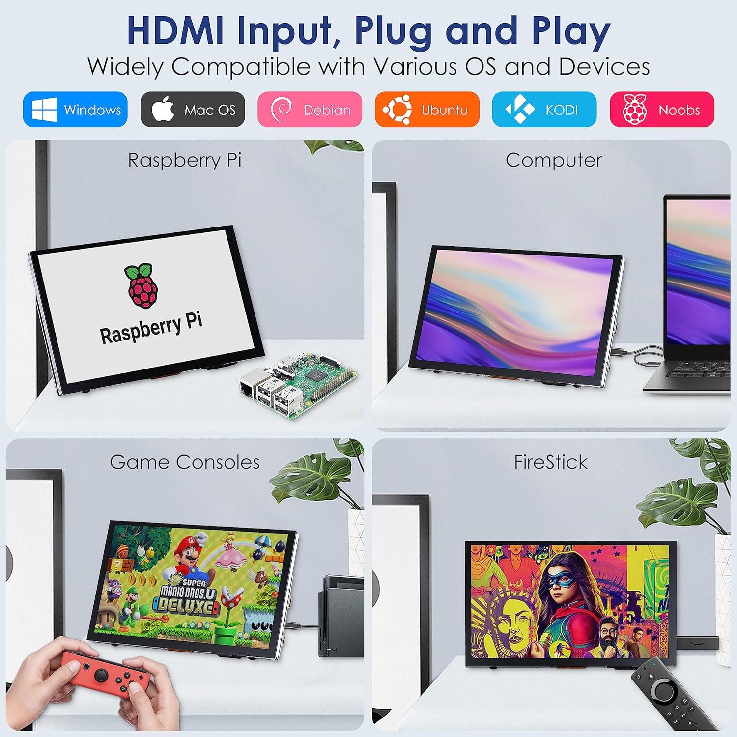 Monitor Táctil 9" HMTECH HDMI 1024x600 para Raspberry Pi