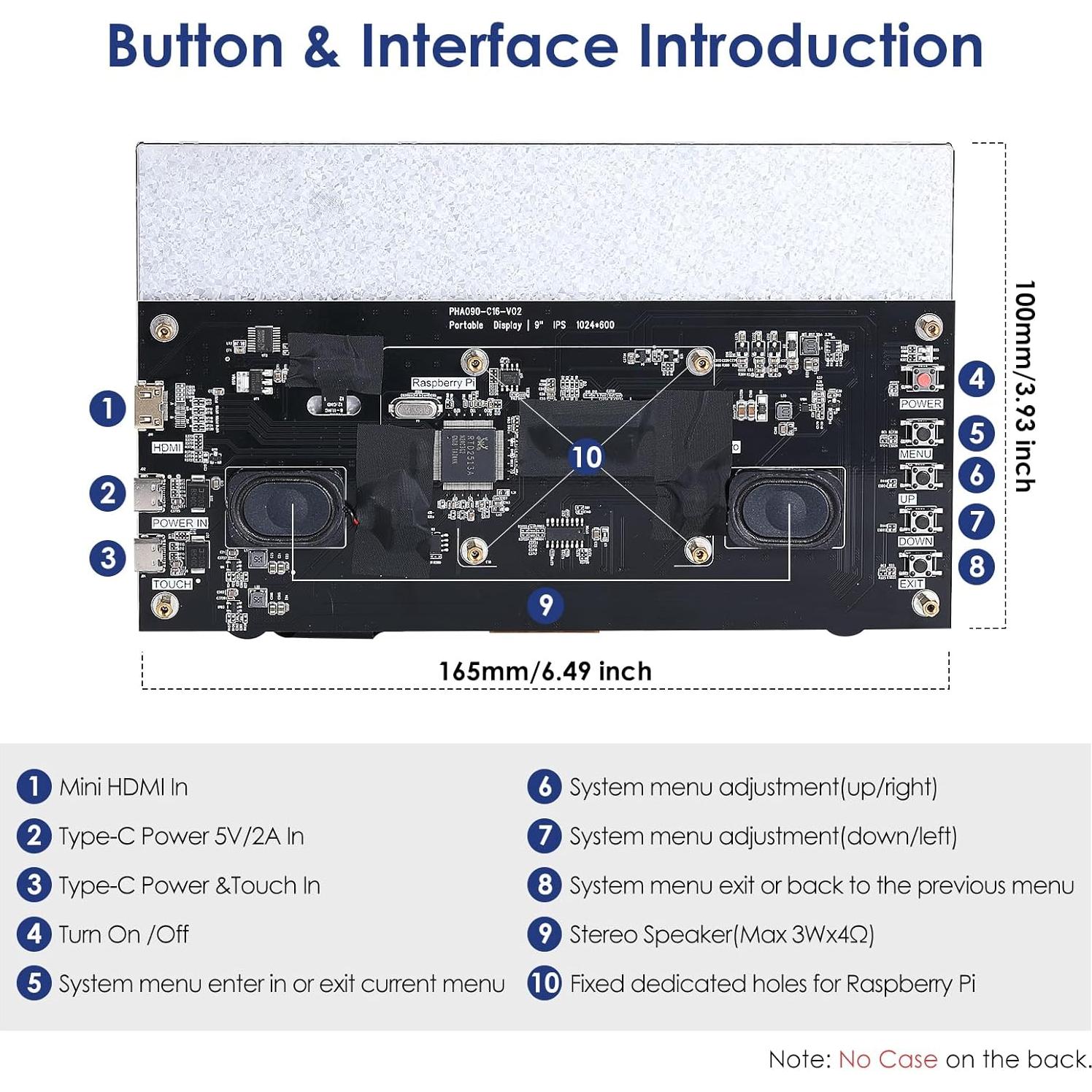 Monitor Táctil 9" HMTECH HDMI 1024x600 para Raspberry Pi