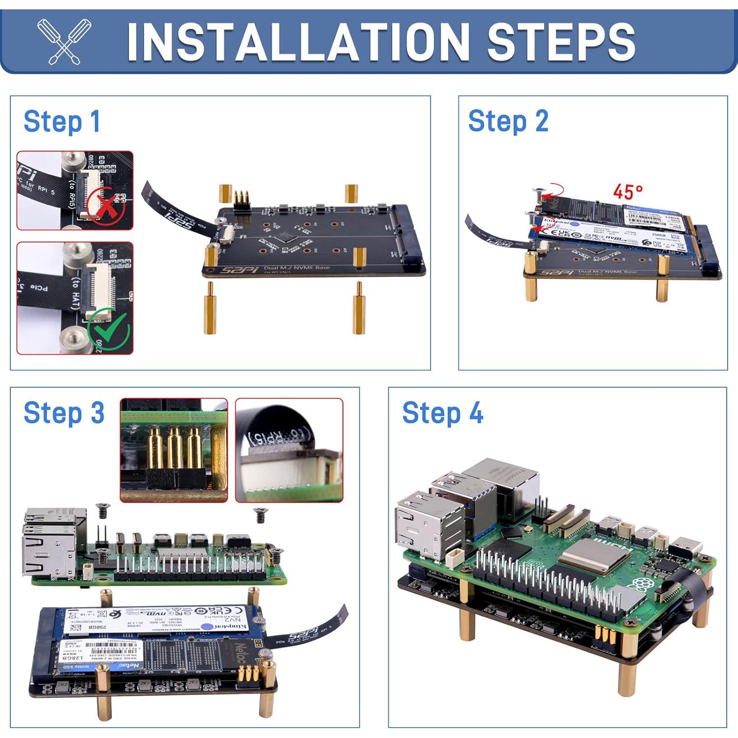 GeeekPi N21 Doble M.2 HAT PCIe para Raspberry Pi 5