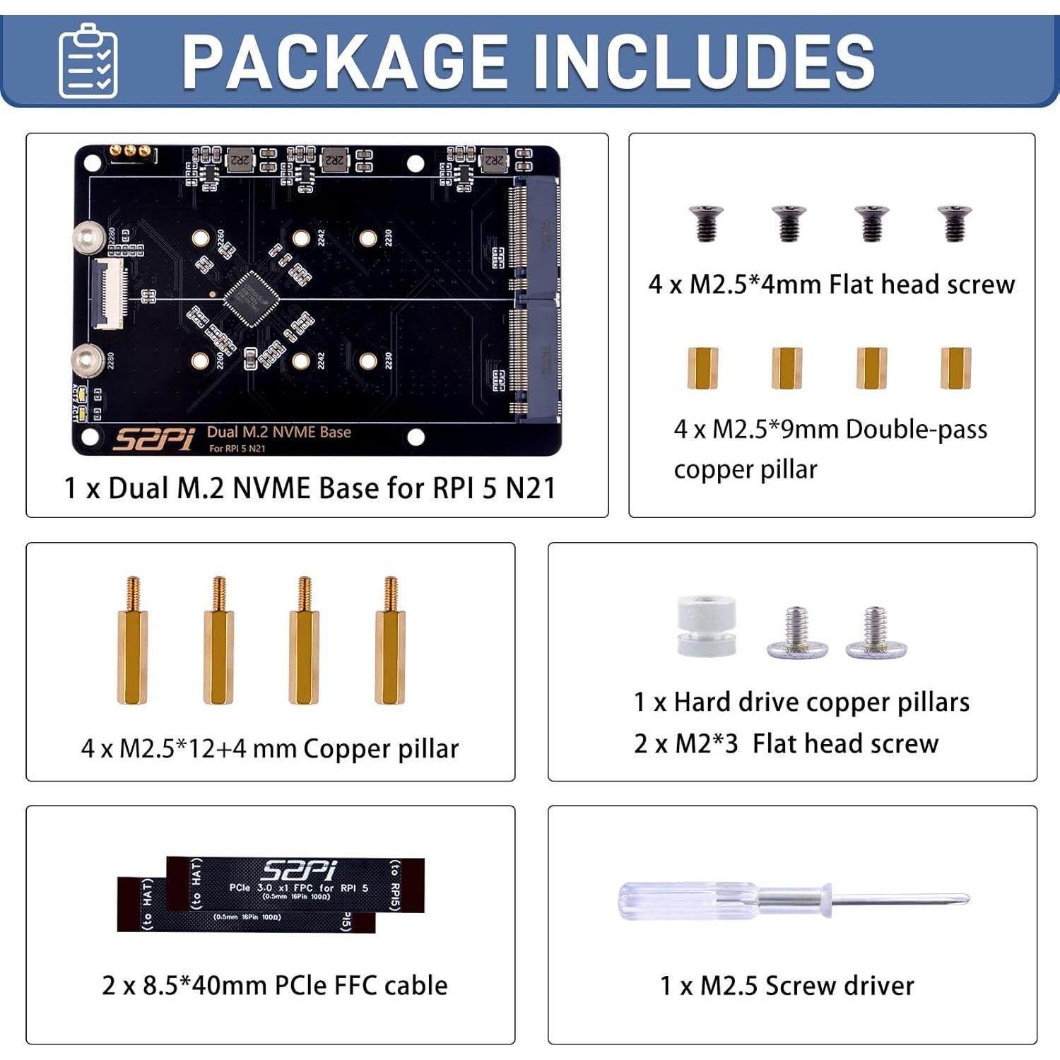 GeeekPi N21 Doble M.2 HAT PCIe para Raspberry Pi 5