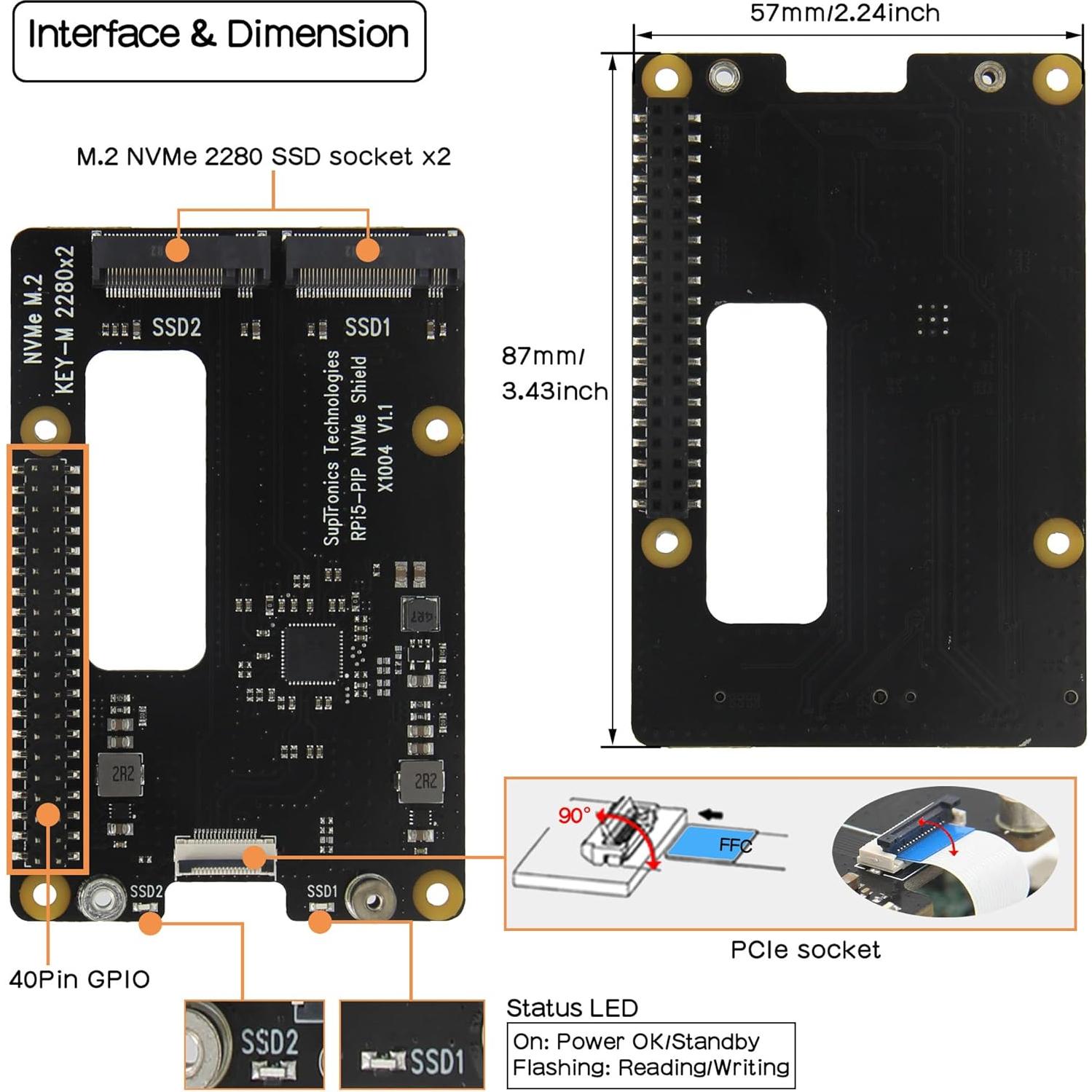 Geekworm X1004 PCIe Doble M.2 HAT NVMe para Raspberry Pi 5